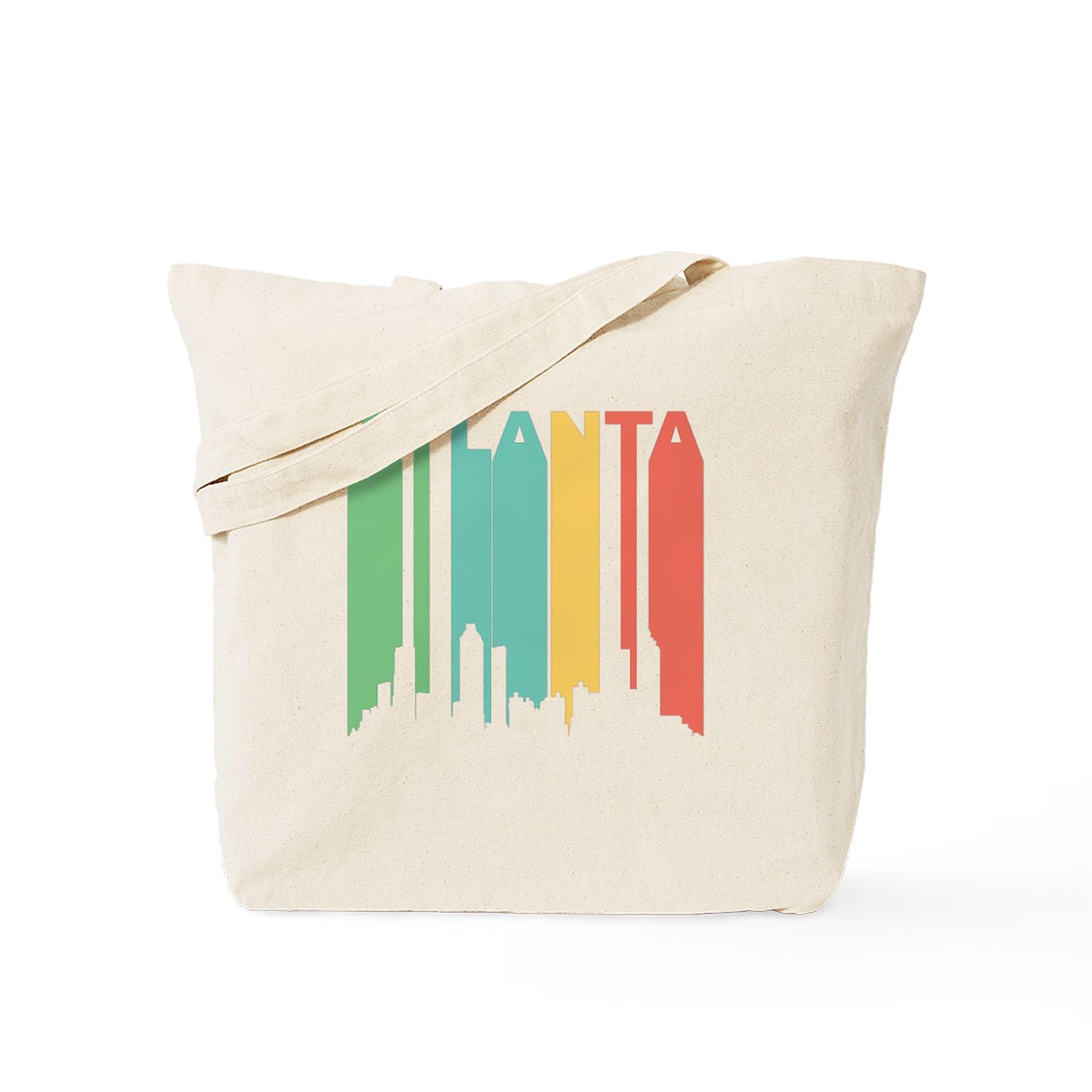 Vintage Atlanta Cityscape Canvas Tote Bag - Eco-Friendly Reusable Grocery Shopping Bag for Women & Men, Perfect for Groceries, Beach, Work & Travel