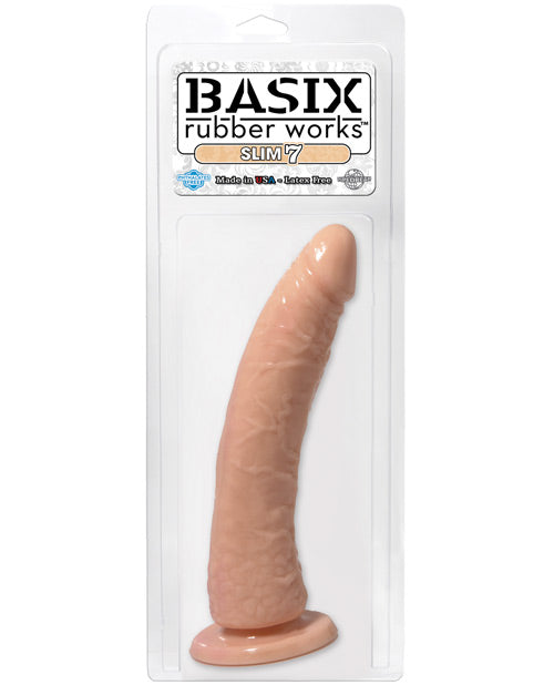 Basix Dong Slim 7 Inch Realistic Dildo with Strong Suction Cup - Vanilla Color - Perfect for Solo Play, Couples & BDSM Scenes