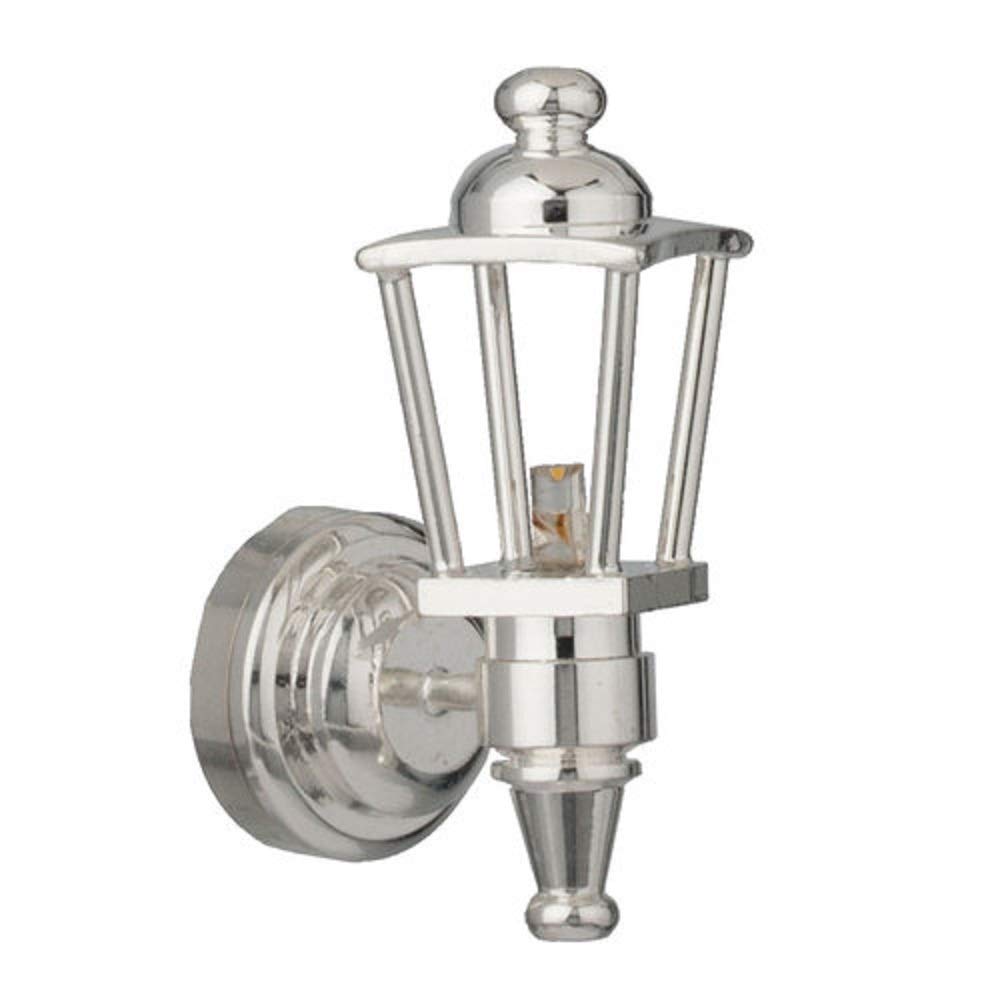 Vintage Silver Outdoor Coach Lamp LED Battery Light - Dollhouse Miniature Lighting for Garden, Patio, and Porch Decor