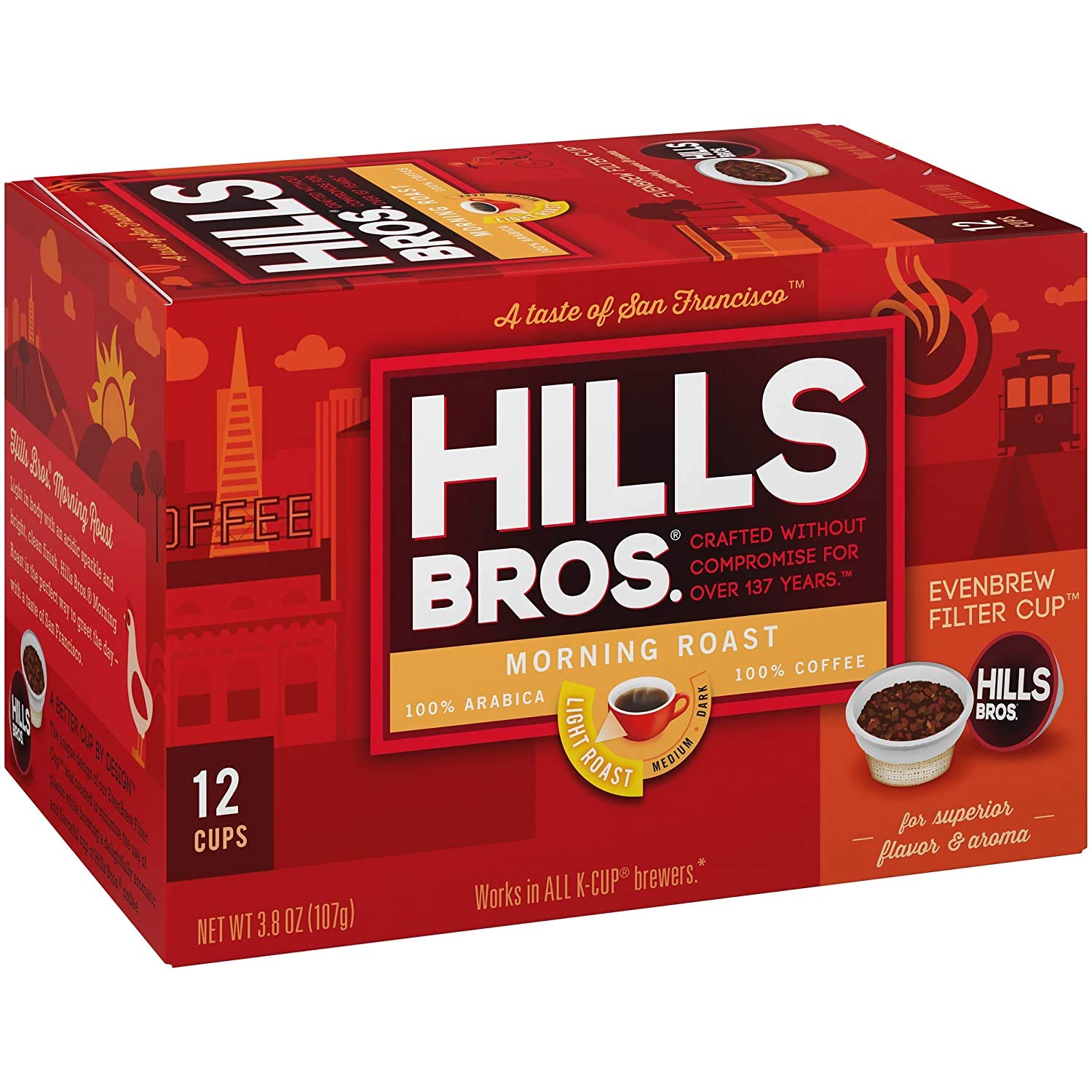 Hills Bros Light Roast Coffee Pods, 12 Count - Keurig Compatible for Morning Brew