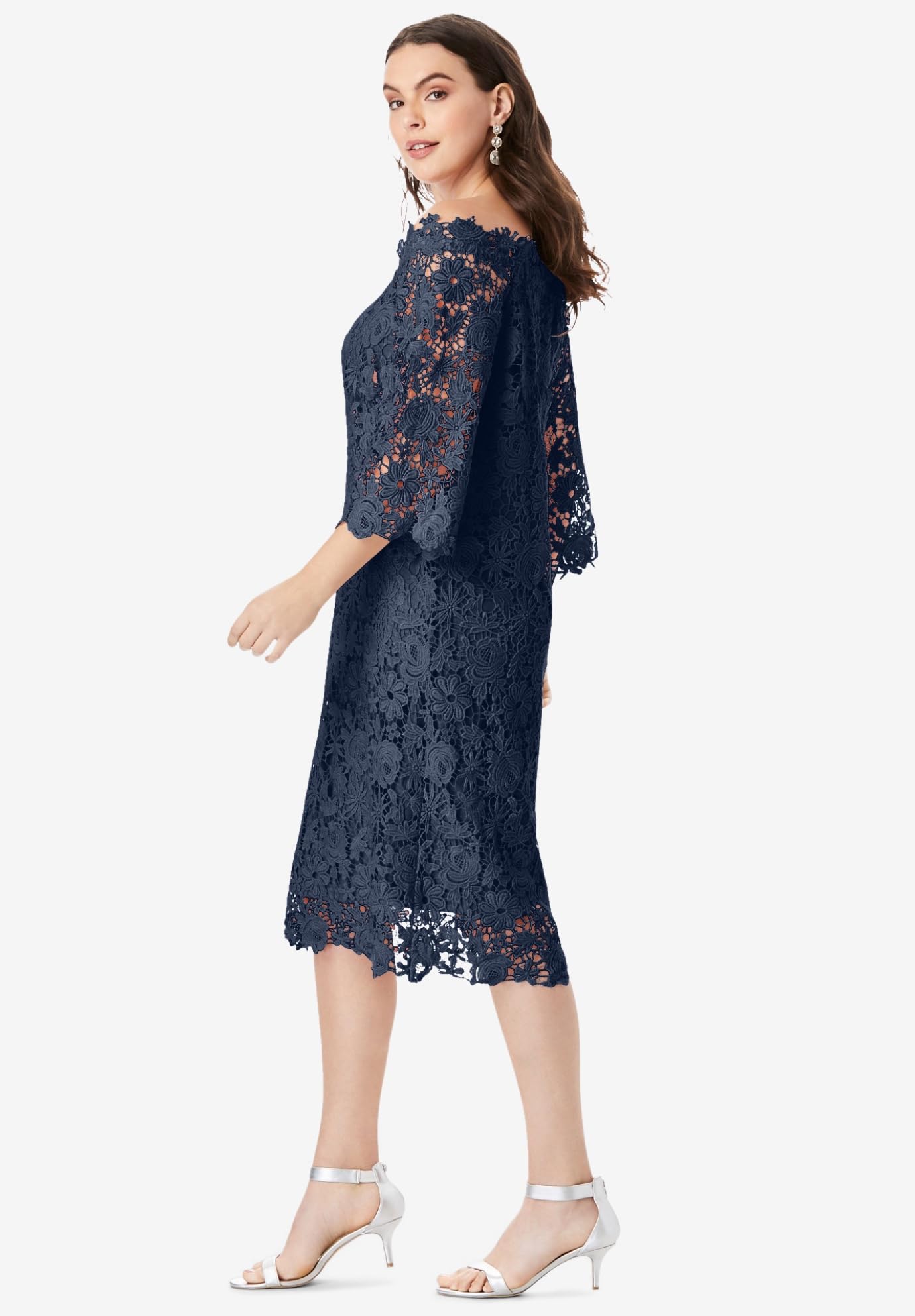 Roaman's Women's Plus Size Off The Shoulder Lace Dress - Elegant Floral Summer Maxi Dress for Weddings, Parties & Special Occasions