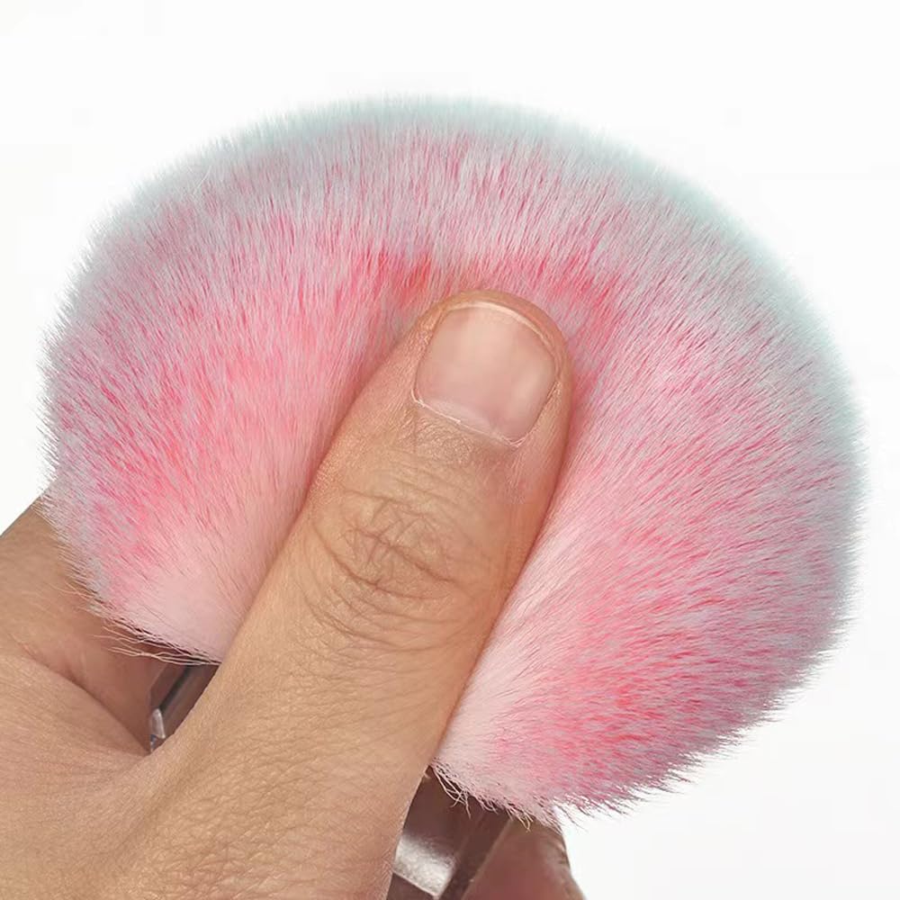 Acrylic Nail Dust Brush - Pink Rose Soft Kabuki for Nail Art & Makeup | Manicure & Powder Removal Tool