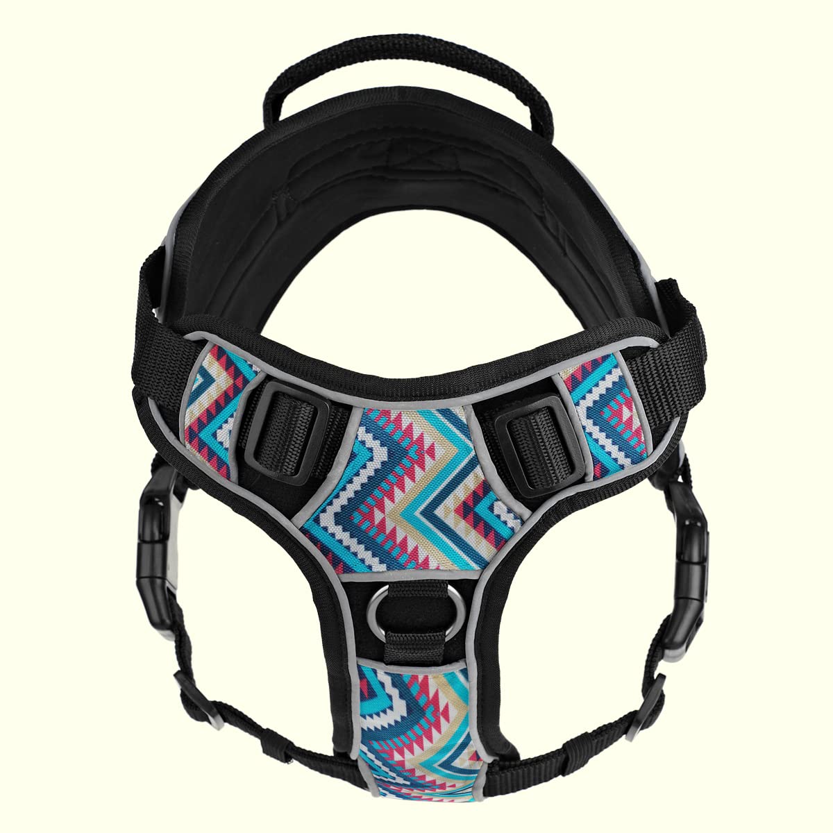 No-Pull Dog Harness with 3D Rubber Patches & Reflective Strips - Soft Comfortable Vest for Small to Medium Dogs (18-22 inches) - Quick Release Buckles & Top Handle - Perfect for Walking, Training & Outdoor Adventures - Aztec Design Black Hardware
