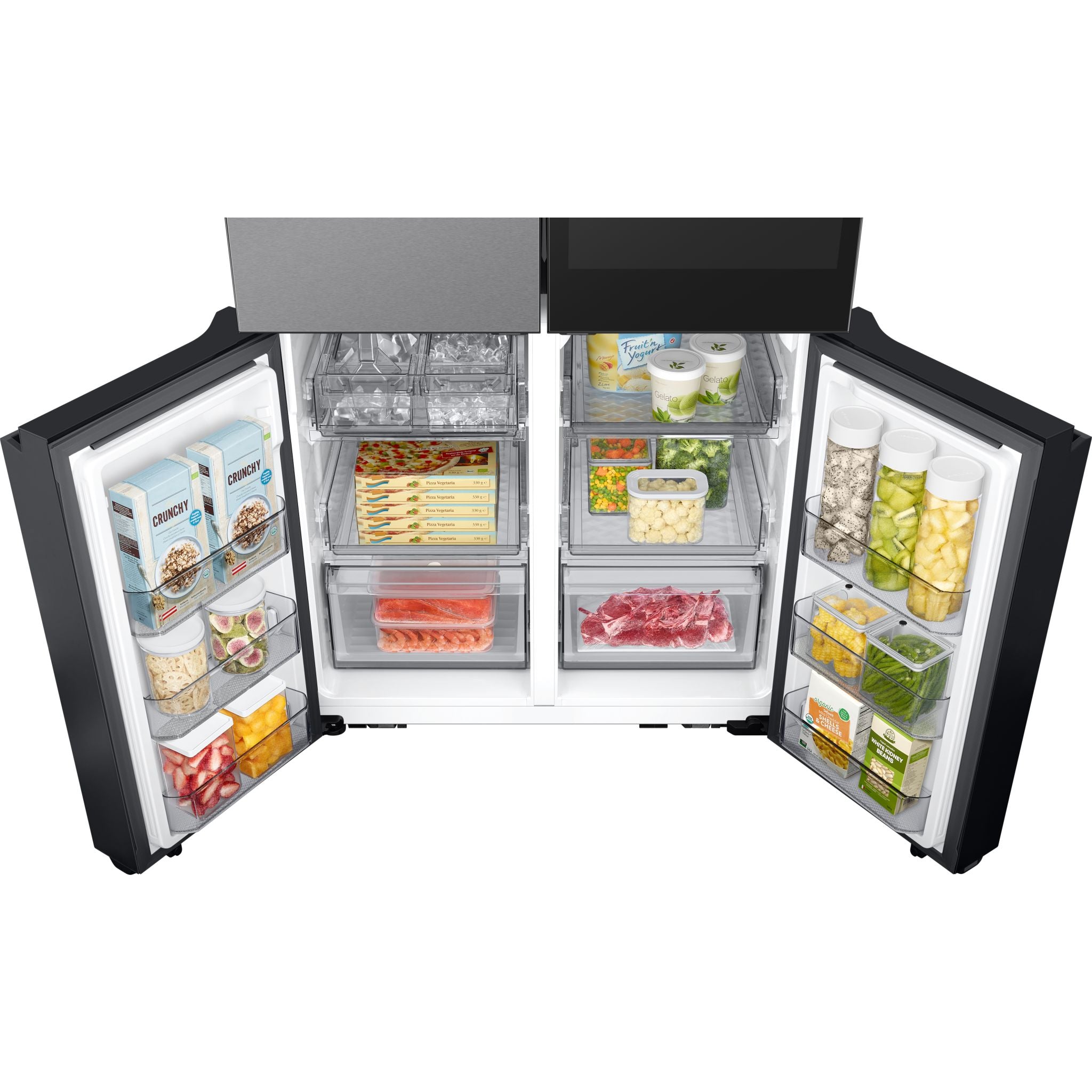 Samsung Bespoke 4-Door Flex Counter Depth Refrigerator (RF23DB9900QD) - Stainless Steel Smart Fridge with Family Hub & Customizable Storage - Perfect for Modern Kitchens & Open Concept Homes
