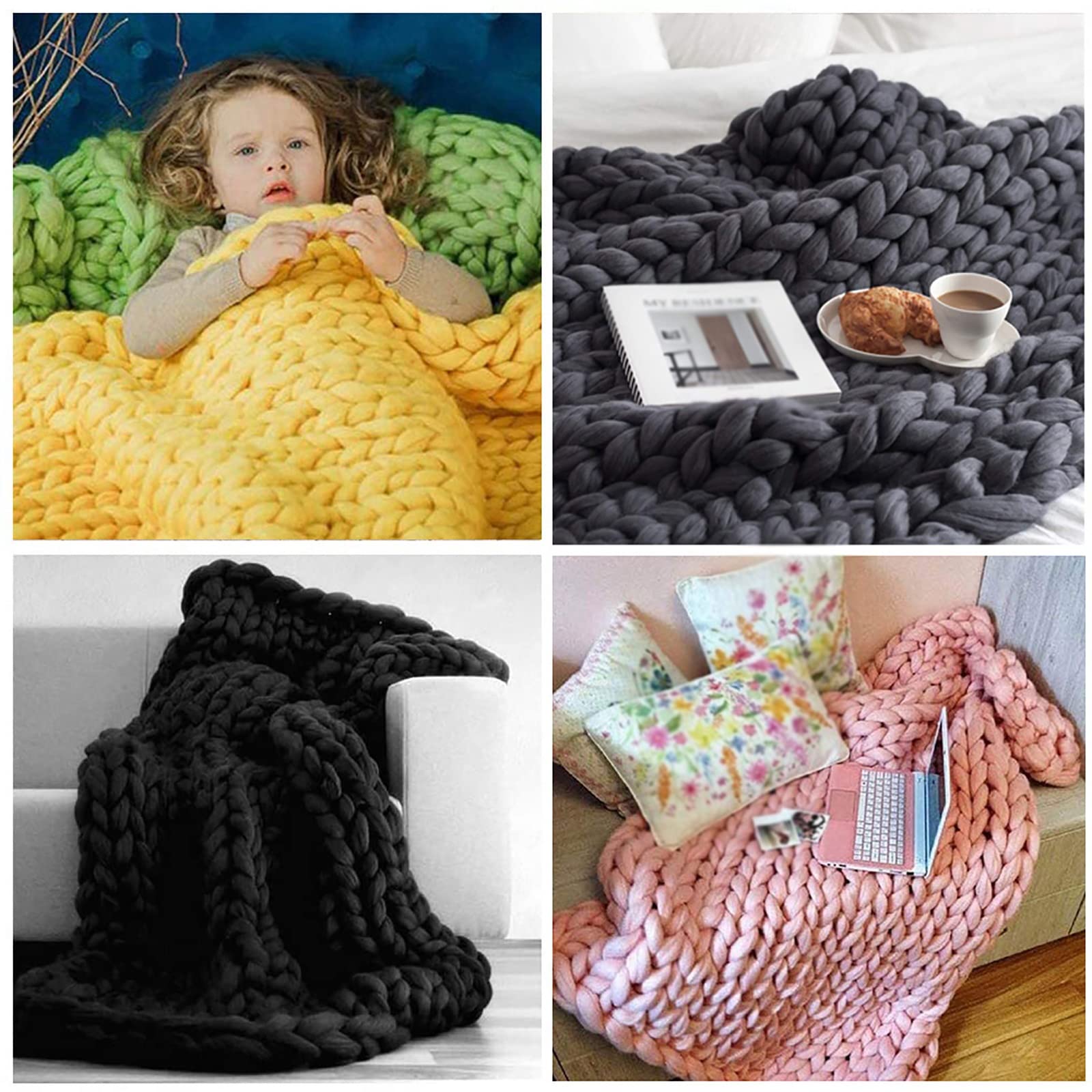 Chunky Knit Blanket - Handmade Soft Cotton Throw for Bed, Sofa & Pet - Warm Arm Knit Blanket for Bedroom, Living Room & Yoga - Cozy Home Decor Gift
