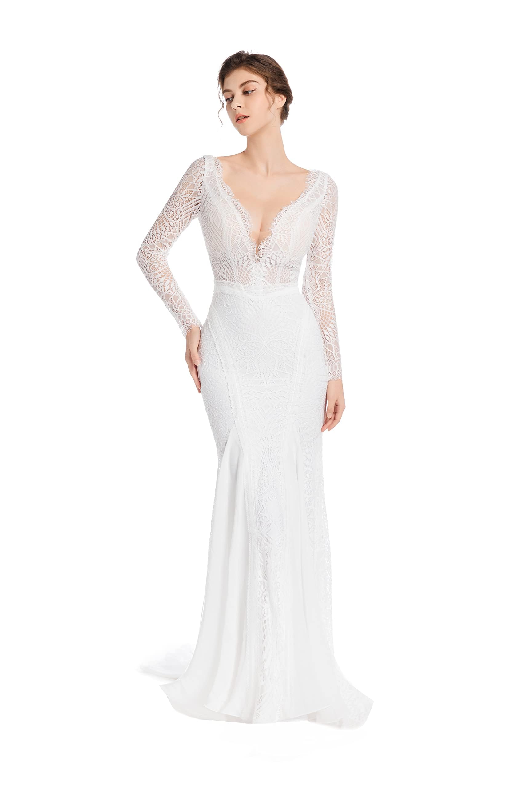Elegant Mermaid Wedding Dresses for Bride - Boho Lace Long Sleeve Open Back Bohemian Gown | Perfect for Beach, Garden & Vintage Theme Weddings