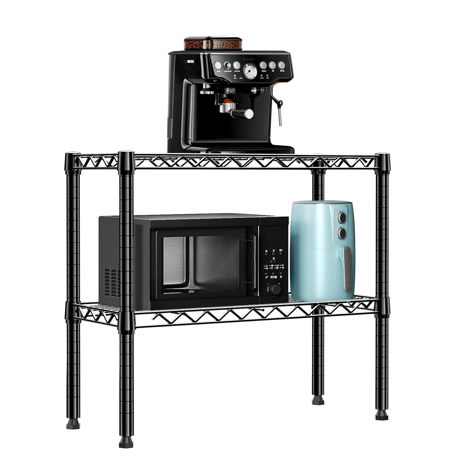 MZG 220 lbs Heavy Duty 2-Tier Metal Wire Shelving Unit - Black Storage Rack for Laundry, Bathroom, Kitchen, Pantry, Closet & Basement (11.8