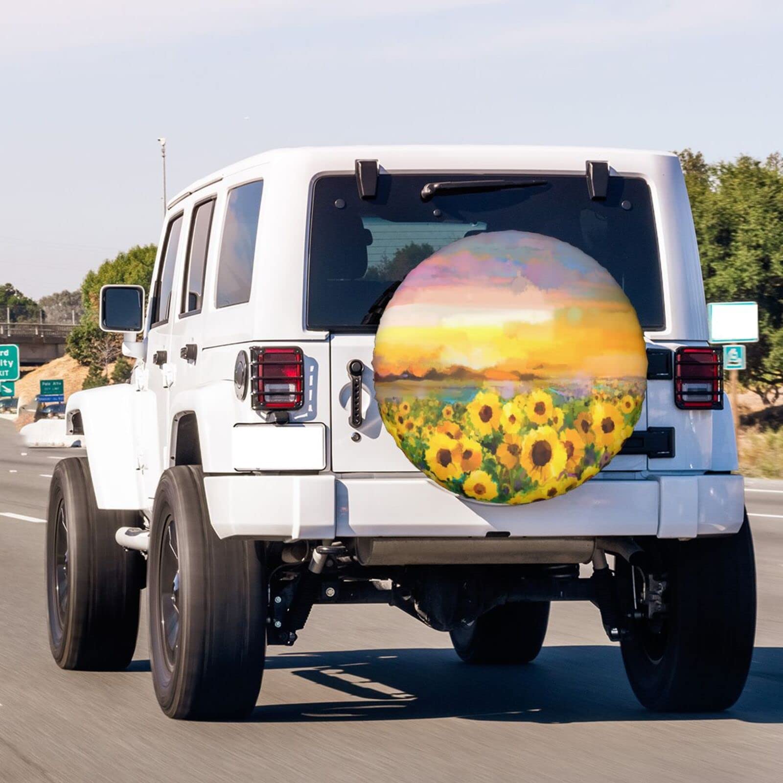 14 Inch Oil Yellow Sunflower Spare Tire Cover - Dust-Proof Wheel Protector for Trailers, RVs, SUVs & Vehicles | Perfect for Outdoor Travel & Camping Protection