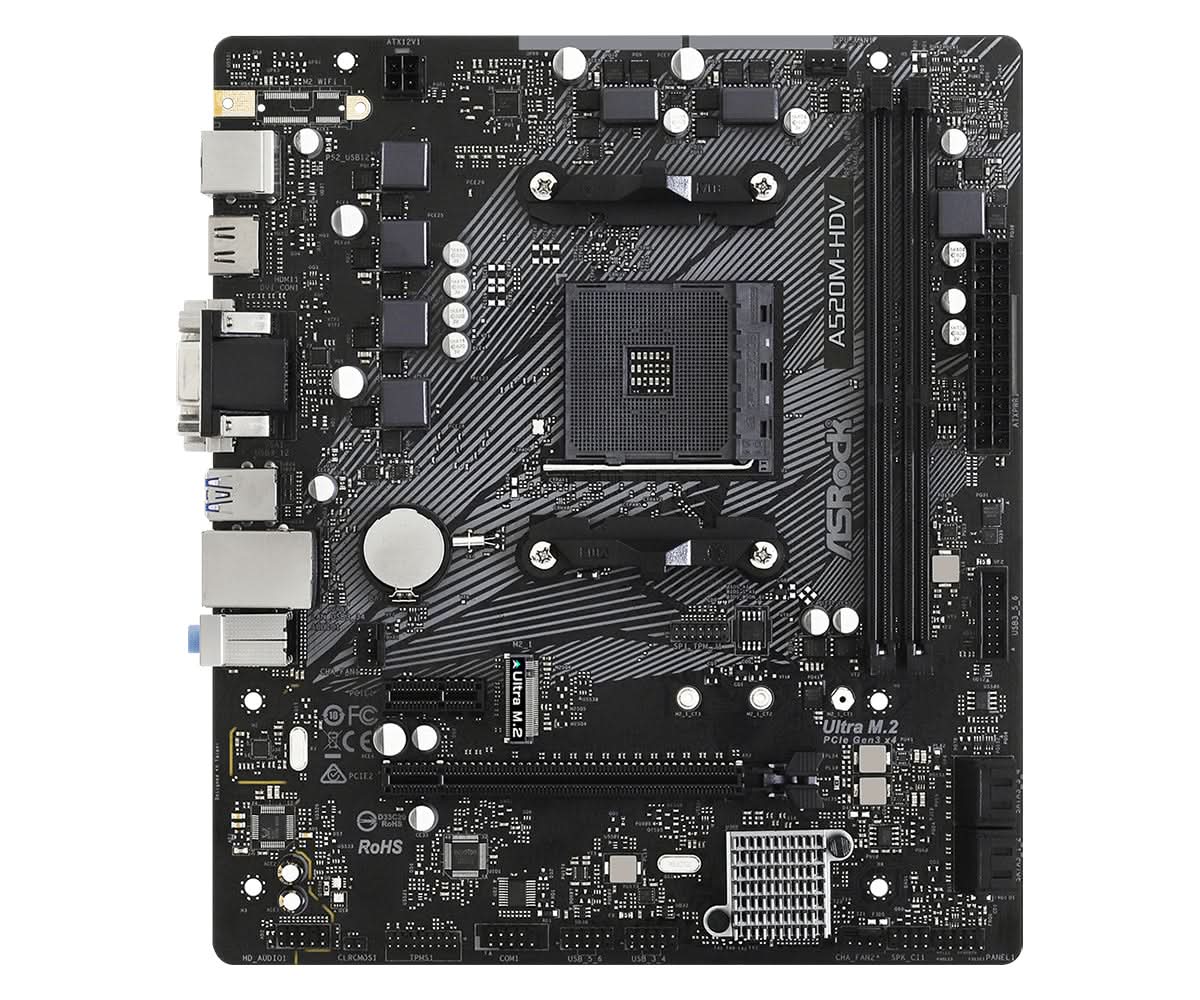 ASRock A520M-HDV AMD AM4 Micro ATX Motherboard with DDR4 Support - Perfect for Gaming, Home Office & Budget PC Builds