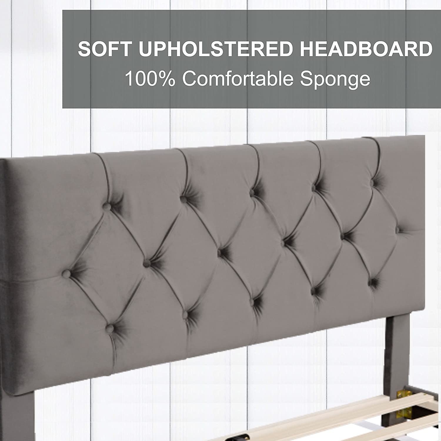 Queen Size Velvet Upholstered Storage Platform Bed with Large Drawer - Modern Bed Frame for Teens & Adults (Grey) | Perfect for Small Bedrooms, Dorms & Guest Rooms