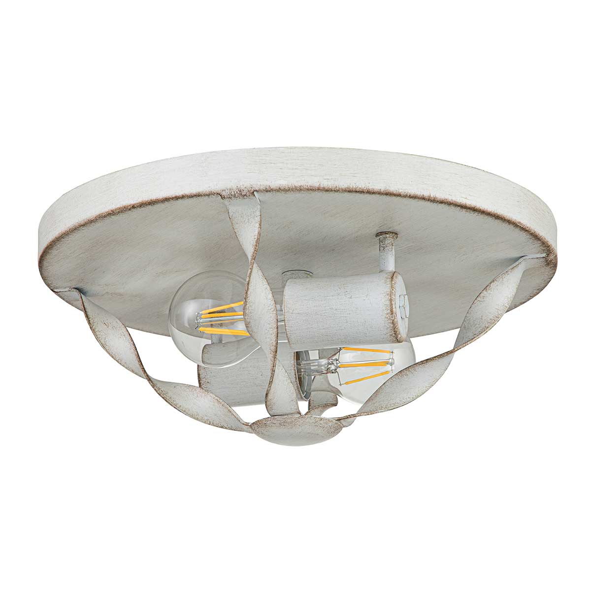 Bradbury 2-Light Flush Mount Ceiling Light Fixture - Antique White/Grey Ash Finish with E27 Socket - Perfect for Bedroom, Living Room & Hallway Lighting