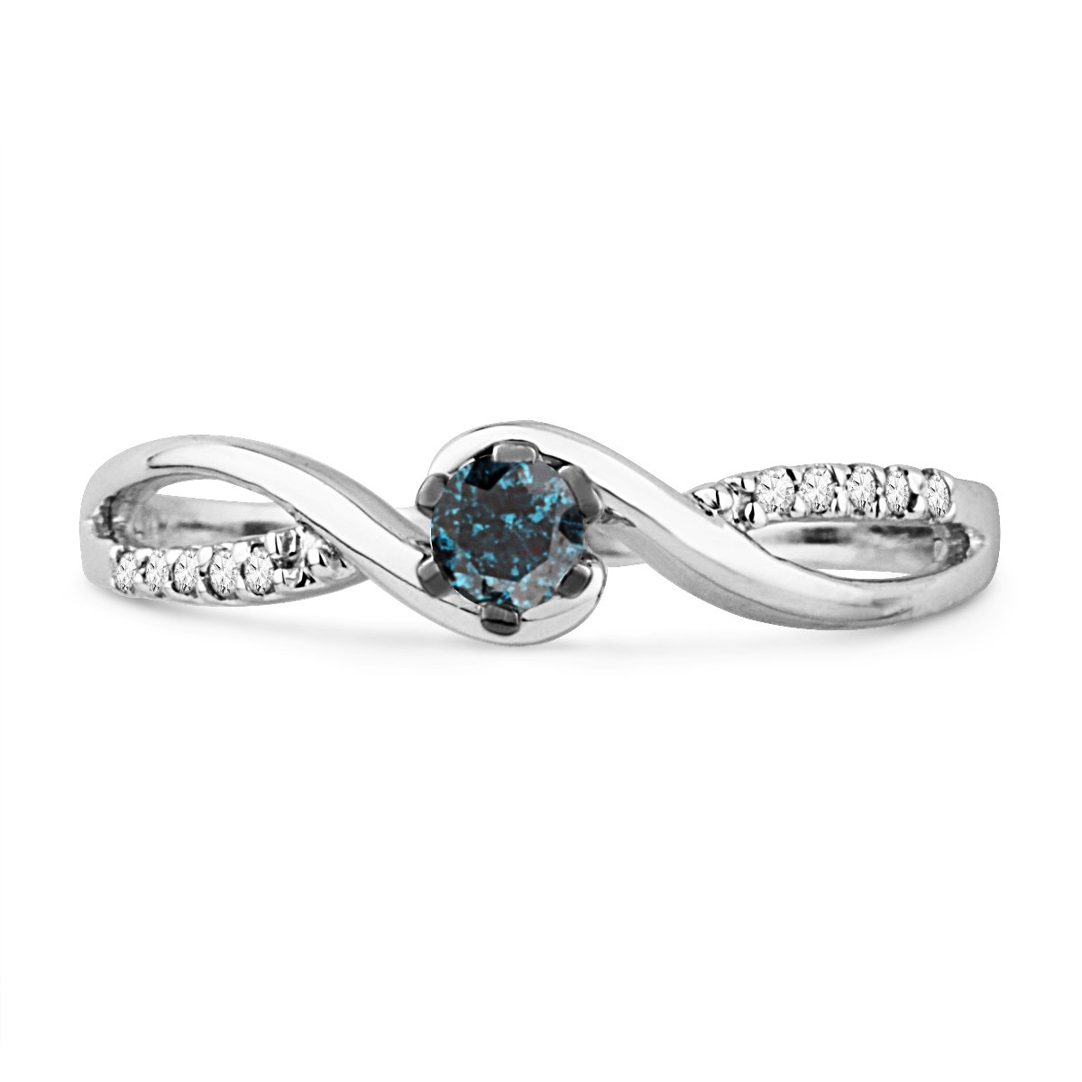 D-GOLD Sterling Silver Blue & White Round Diamond Twisted Promise Ring (1/6 CTTW) - Perfect for Anniversaries, Engagements & Romantic Gifts