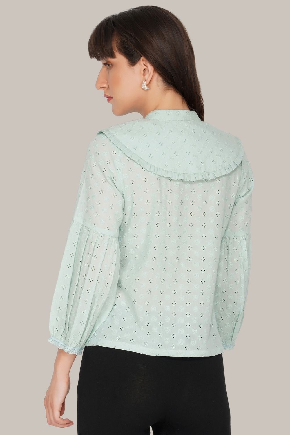 Pastel Green Jerri Cotton Embroidered Shirt for Women - Casual Boho Blouse for Spring & Summer Outfits, Beach Vacations, and Date Nights