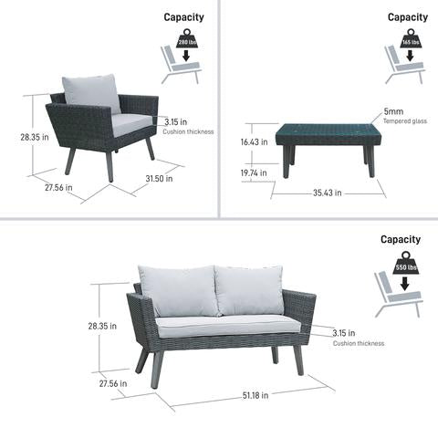 Kotka 4-Piece Outdoor Patio Seating Set with Table & Cushions - Perfect for Garden, Backyard, and Poolside Relaxation