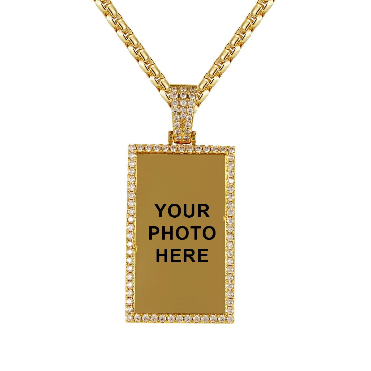 Men's Gold Tone Rectangle Hip Hop Picture Pendant - Vintage Style Chain Necklace for Rappers, Streetwear Fashion & Gift Giving