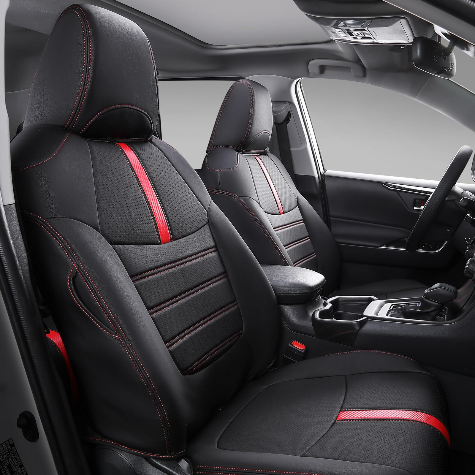 Premium Custom Fit Seat Covers for 2019-2025 Toyota RAV4 - Full Set Car Seat Protectors with Red Carbon Fiber Design (Black/Red) - Perfect for Road Trips, Daily Commutes & Protecting Your Car Interior