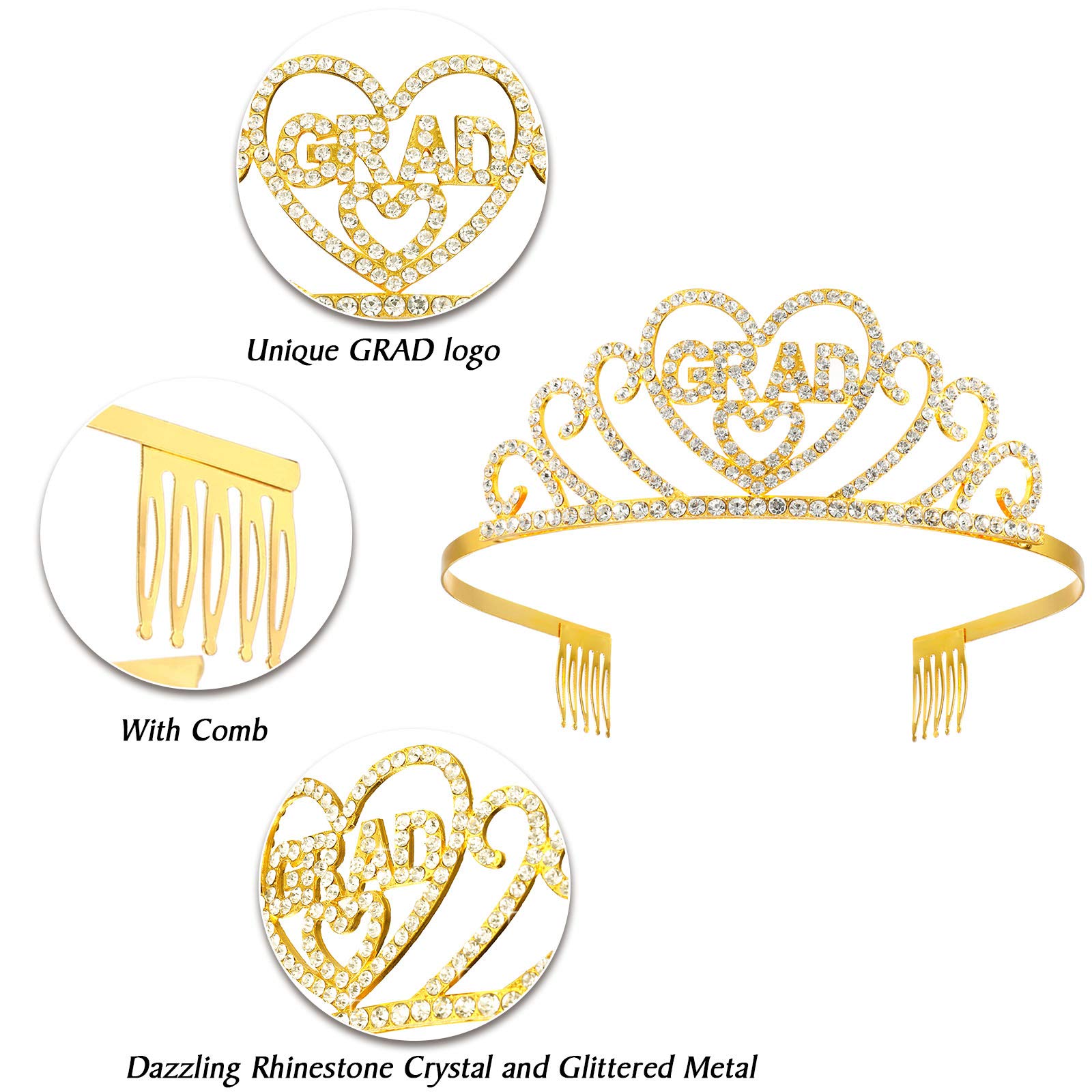 Chuangdi 2024 Graduation Satin Sash & Rhinestone Tiara Crown Set - Elegant Party Decorations for Graduation Ceremony, Prom, Birthday Celebrations and Special Events