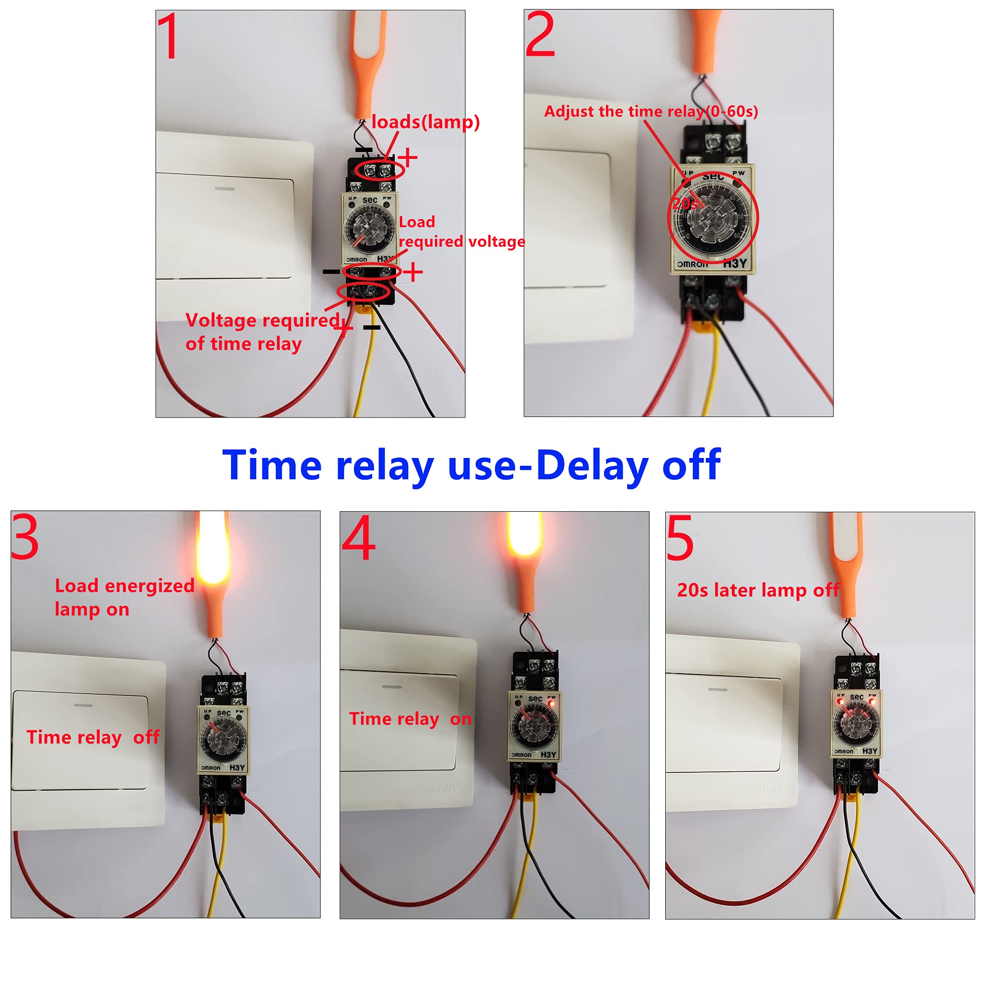 AC110V Delay Timer Relay 0-60 Seconds H3Y-2 with Base Socket DPDT - Perfect for Industrial Automation, HVAC Systems, and Electrical Control Panels