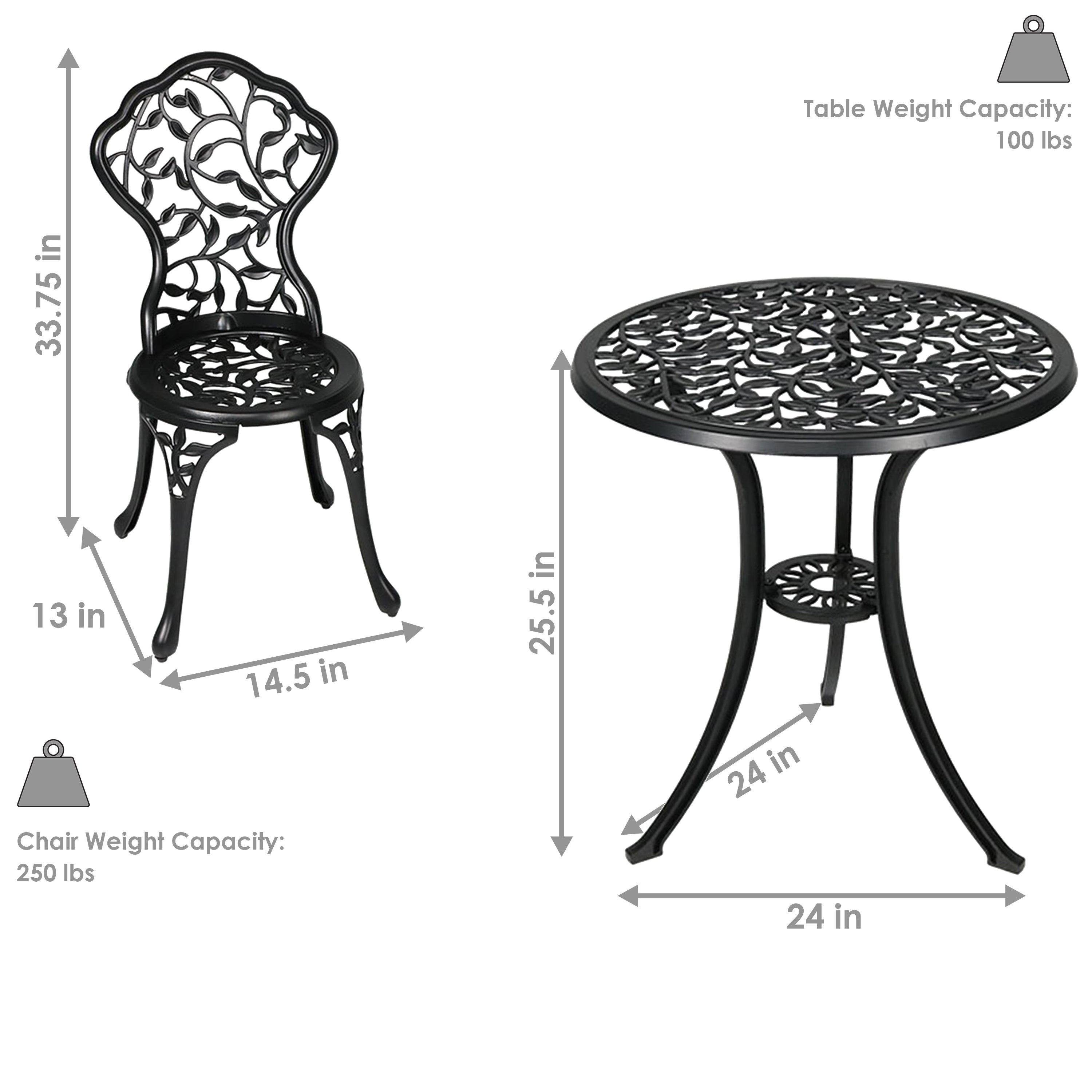 Sunnydaze 3-Piece Outdoor Cast Aluminum Patio Bistro Set - Durable Garden Furniture for Backyard, Balcony & Poolside Dining