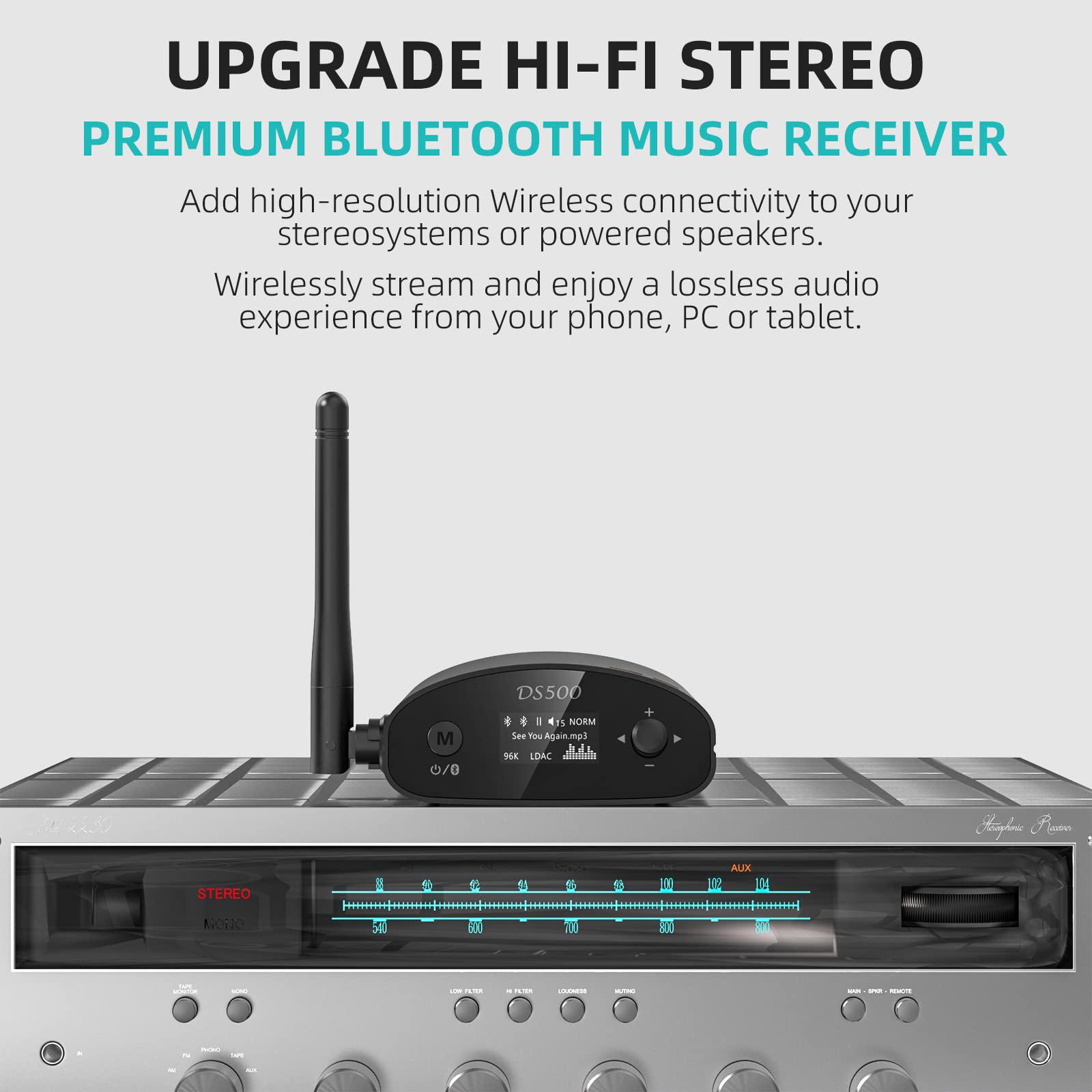 1Mii LDAC Bluetooth HiFi Receiver - Long Range Bluetooth 5.1 Audio Adapter with Audiophile DAC, aptX HD & Low Latency, OLED Display & Optical/Coaxial/AUX Output - Perfect for Home Stereo, AV Receiver, Amplifier & Wireless Music Streaming