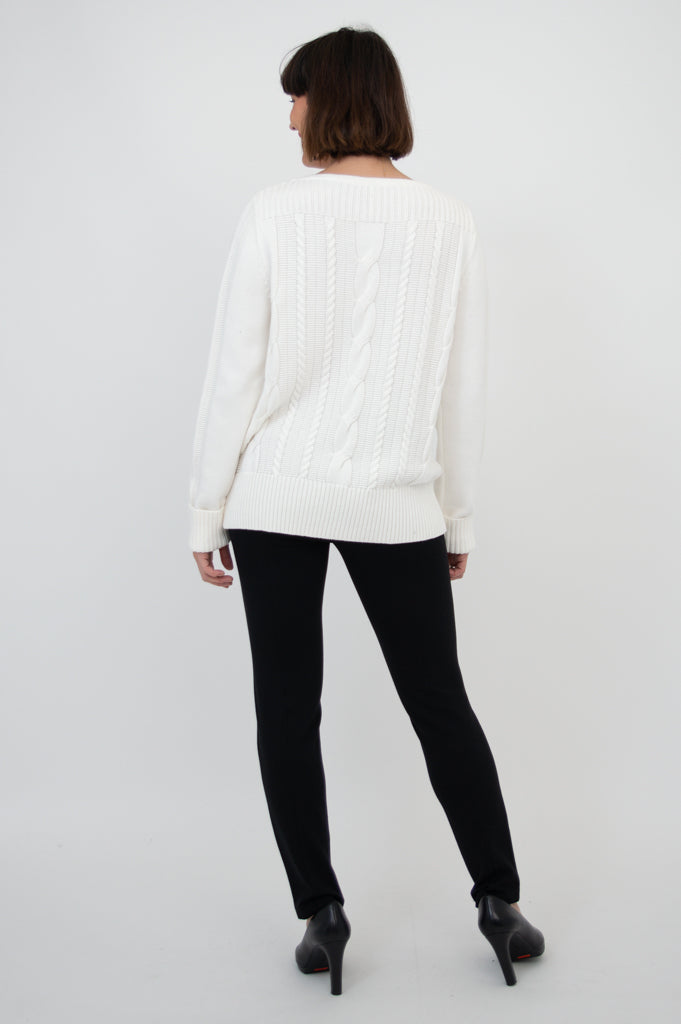 Stylish White Cotton Cora Sweater for Women - Cozy Pullover for Fall & Winter Outfits