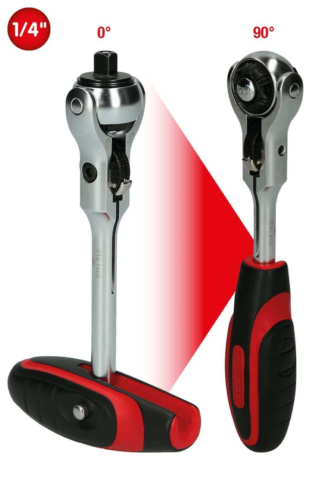 KS Tools 914.1405 Mini T-Handle Swivel Head Ratchet - Compact Hand Tool for Tight Spaces, Automotive & DIY Repairs | Perfect for Mechanics, Home Improvement & Small Engine Work