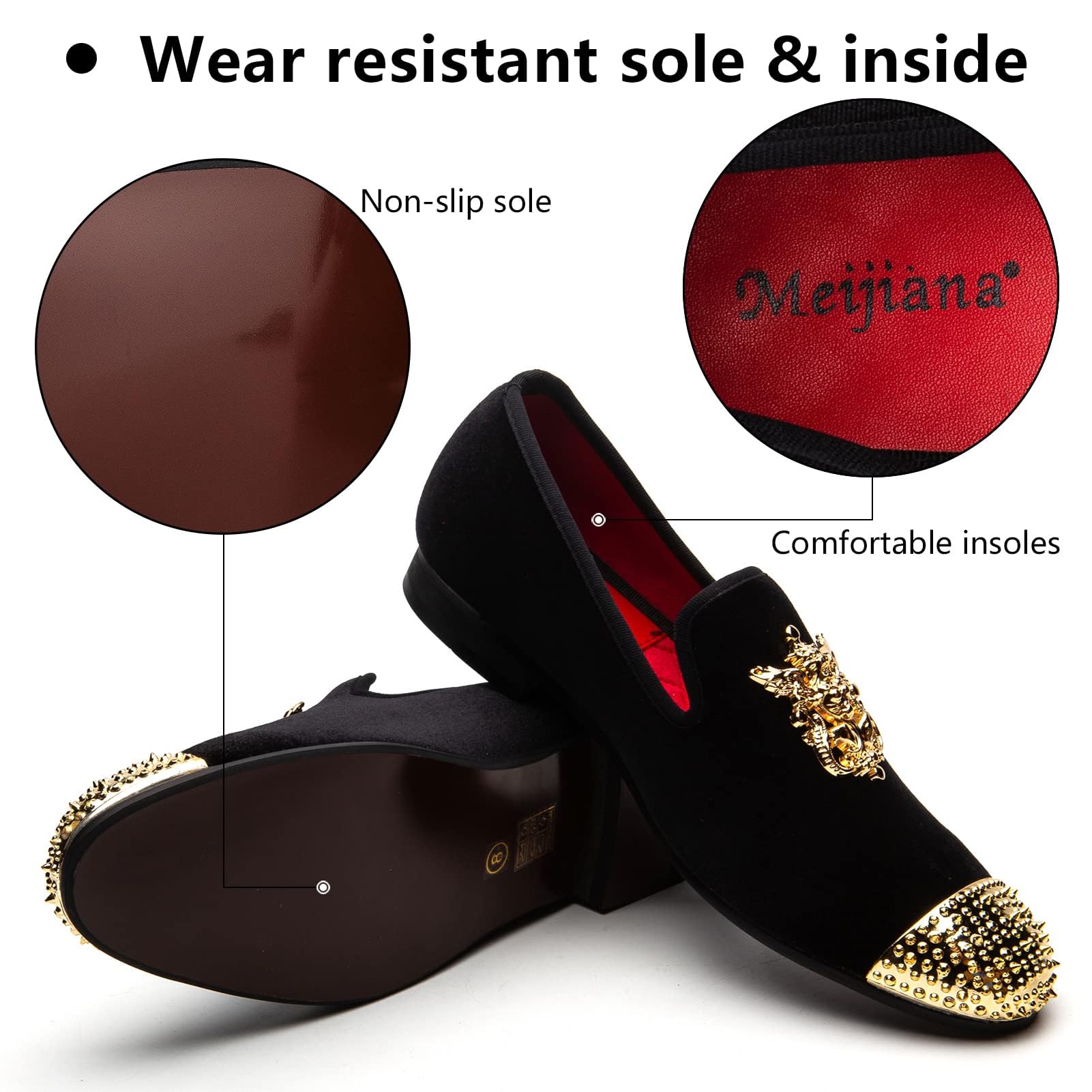 Meijiana Men's Velvet Loafers - Luxury Dress Shoes with Metal Embellishments for Parties, Weddings & Formal Events | Comfortable Slip-On Loafers for Business & Evening Occasions
