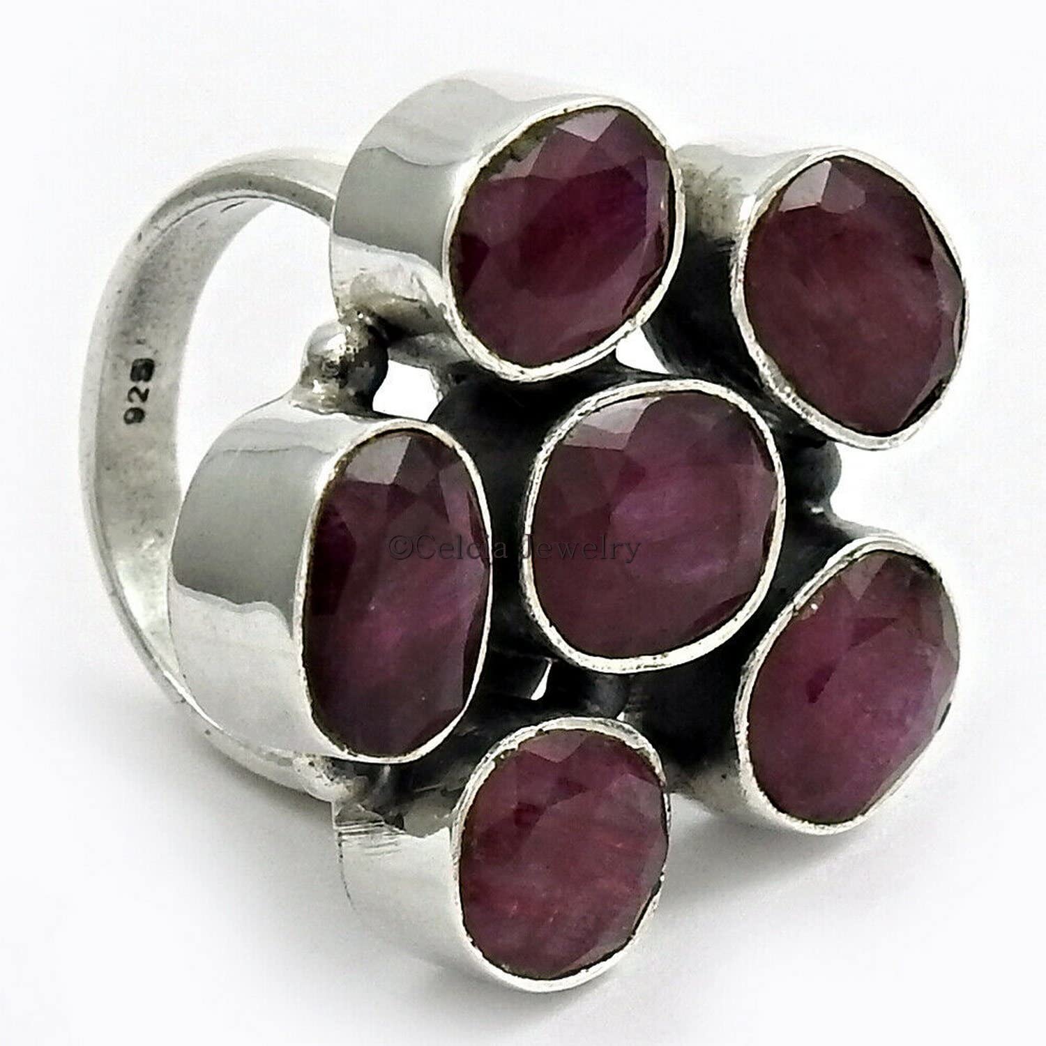 Natural Ruby Multi Gemstone Unique Ring for Women - Statement, Stackable, Gothic, Pinky & Antique Ring - July Birthstone (Ruby, Size 7) - Perfect for Weddings, Parties & Special Occasions