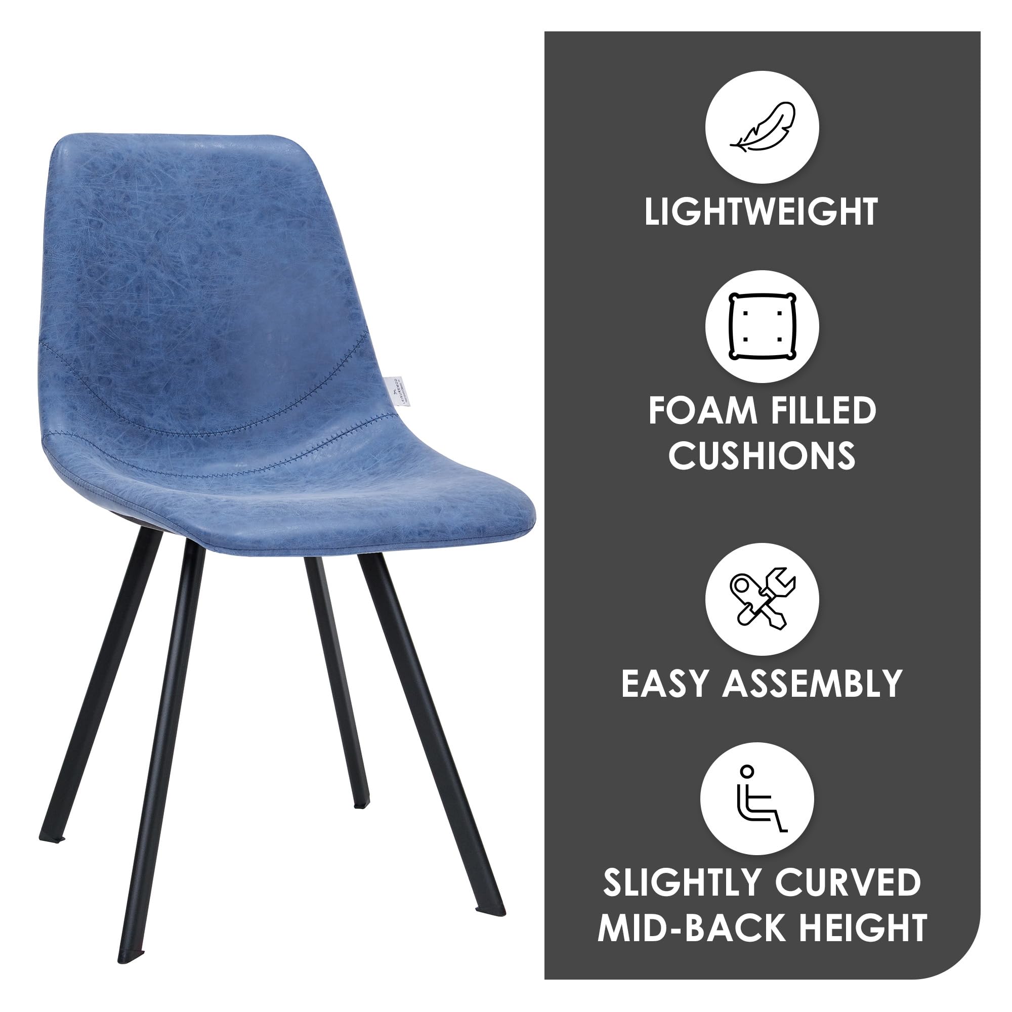 LeisureMod Dining Chairs Set of 4 - Modern Upholstered Leather Accent Chairs with Powder-Coated Metal Base for Dining Room, Living Room & Kitchen (Peacock Blue, Markley Series) - Perfect for Family Gatherings & Entertaining Guests