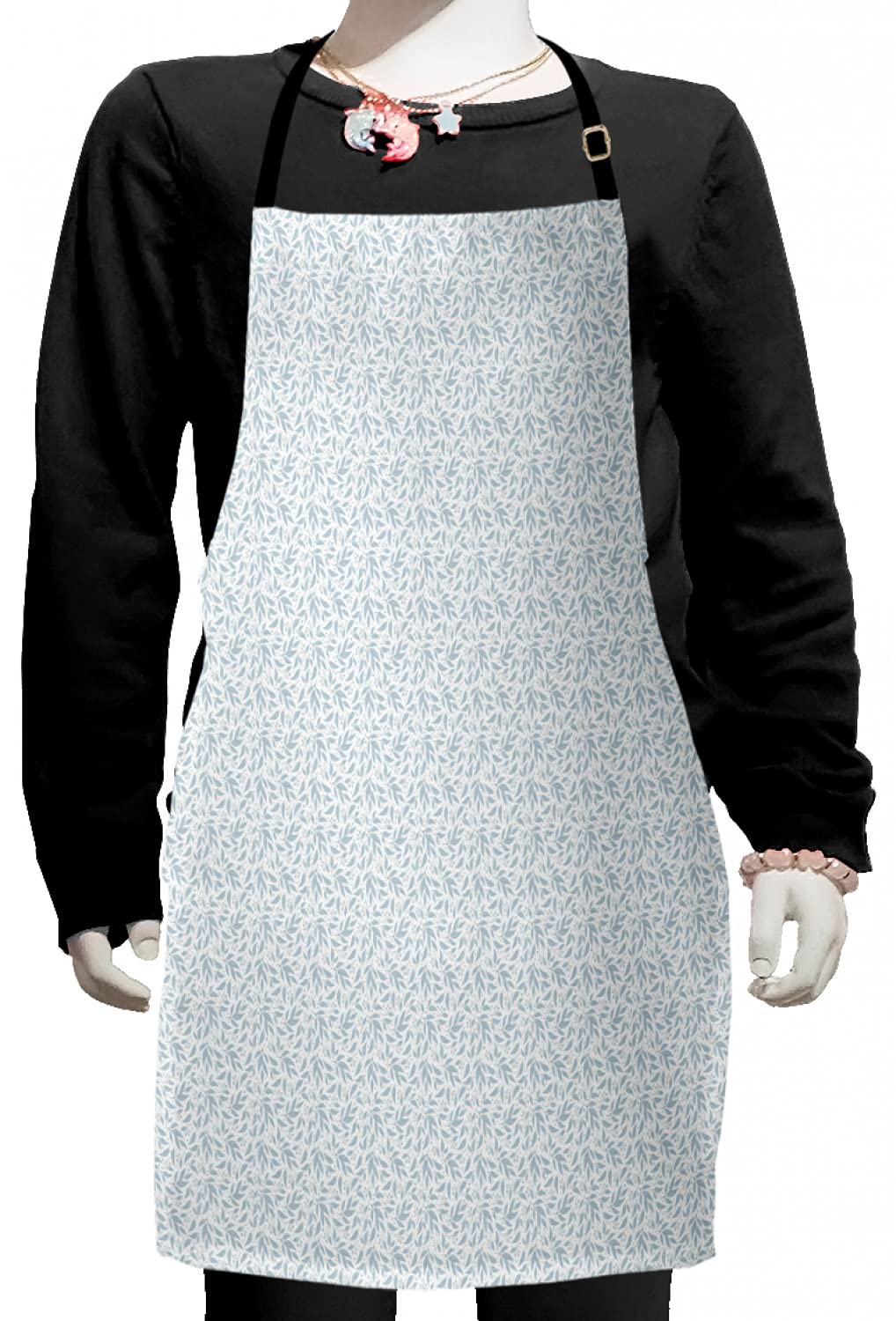 Ambesonne Floral Apron - Soft Pastel Nature Design with Tree Branches & Leaves - Adjustable Ties for Baking, Painting, Cooking & Crafting - Small Size in Pale Cadet Blue & White - Perfect for Home Chefs, Artists & DIY Enthusiasts