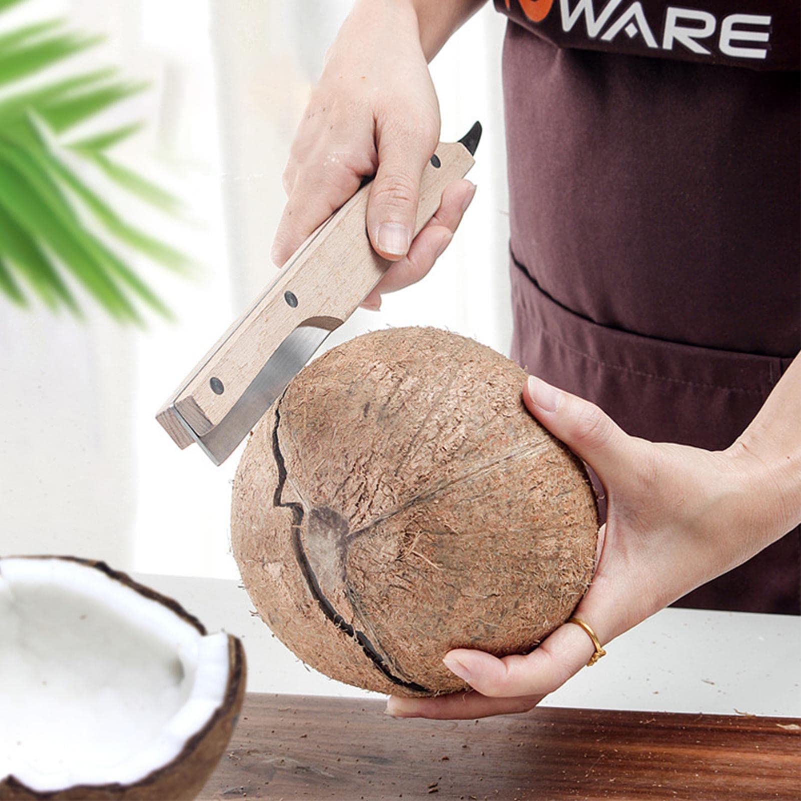 Premium Coconut Breaker Tool - Heavy Duty Fruit Opener with Ergonomic Wooden Handle for Kitchen, Camping & Travel | Easy Coconut Cutter for Young & Mature Coconuts | Perfect Kitchen Gadget for Smoothies, Baking & Tropical Recipes