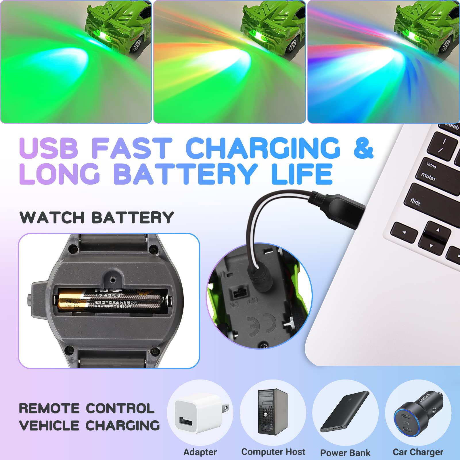 Logoplay 2023 Mini Remote Control Car Watch Toy - 2.4GHz Cartoon RC Racing Car with USB Charging, TikTok Viral Hand-Controlled Watch Car for Kids Birthday Gifts, Party Favors & Indoor Outdoor Play (Green)