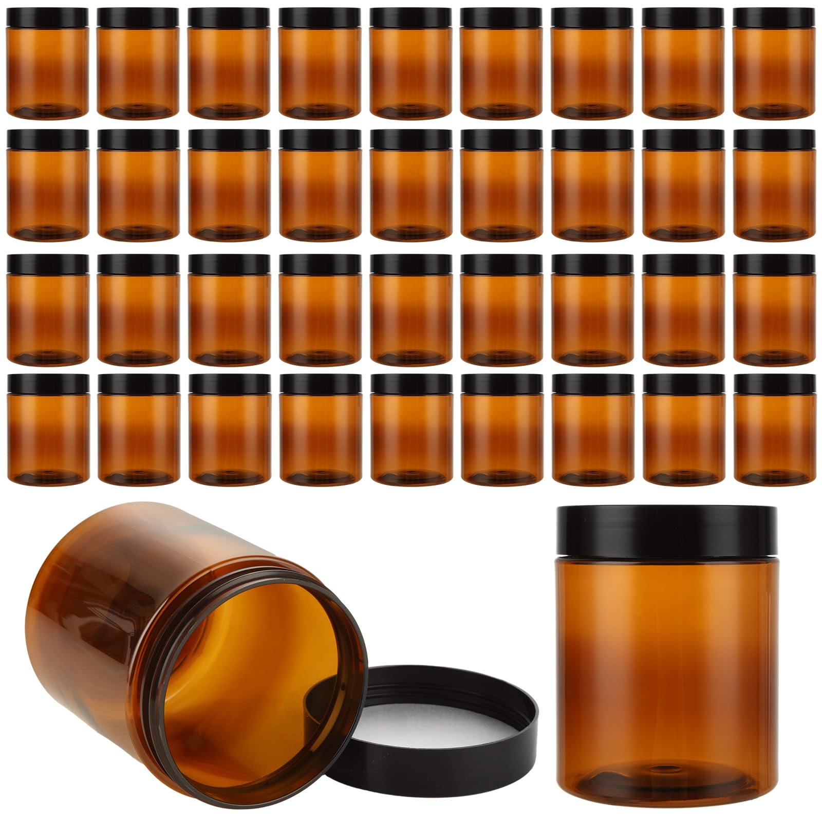 36 PCS 8oz Plastic Amber Jars with Black Lids - Leak Proof Empty Cosmetic Containers for Creams, Lotions, Powders & Ointments - Perfect for DIY Beauty Products, Essential Oils Storage & Travel Toiletries