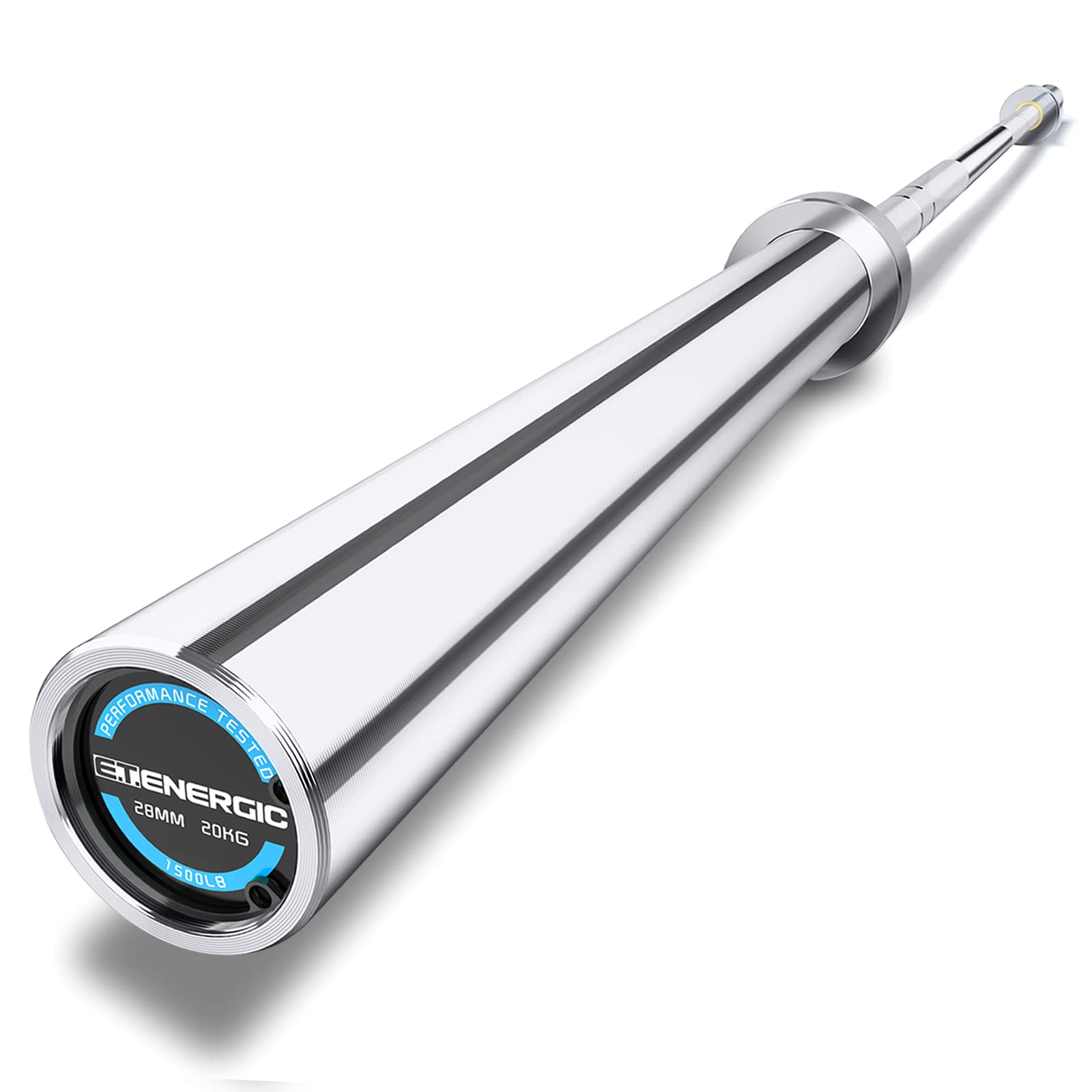 E.T.ENERGIC 7ft Olympic Barbell Bar - 1500lbs Weight Capacity for Home Gym, Weightlifting & Powerlifting - Chrome Sleeves for 2