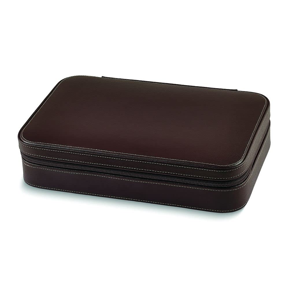 Premium Brown Leather Travel Case for 2 Watches & 2 Eyeglasses - Compact Organizer for Business Trips, Vacations & Daily Storage | Durable Watch & Eyeglass Holder for Men & Women