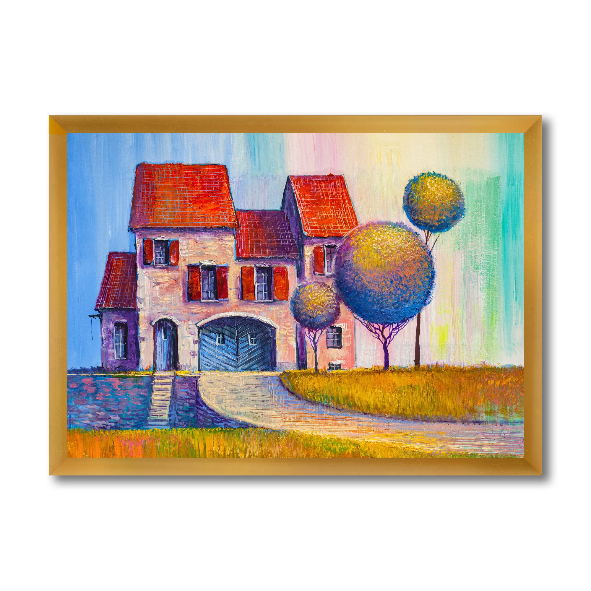 Modern Framed Wall Art - Red Roof Village House Design for Living Room, Bedroom & Office Decor | Home & Interior Design