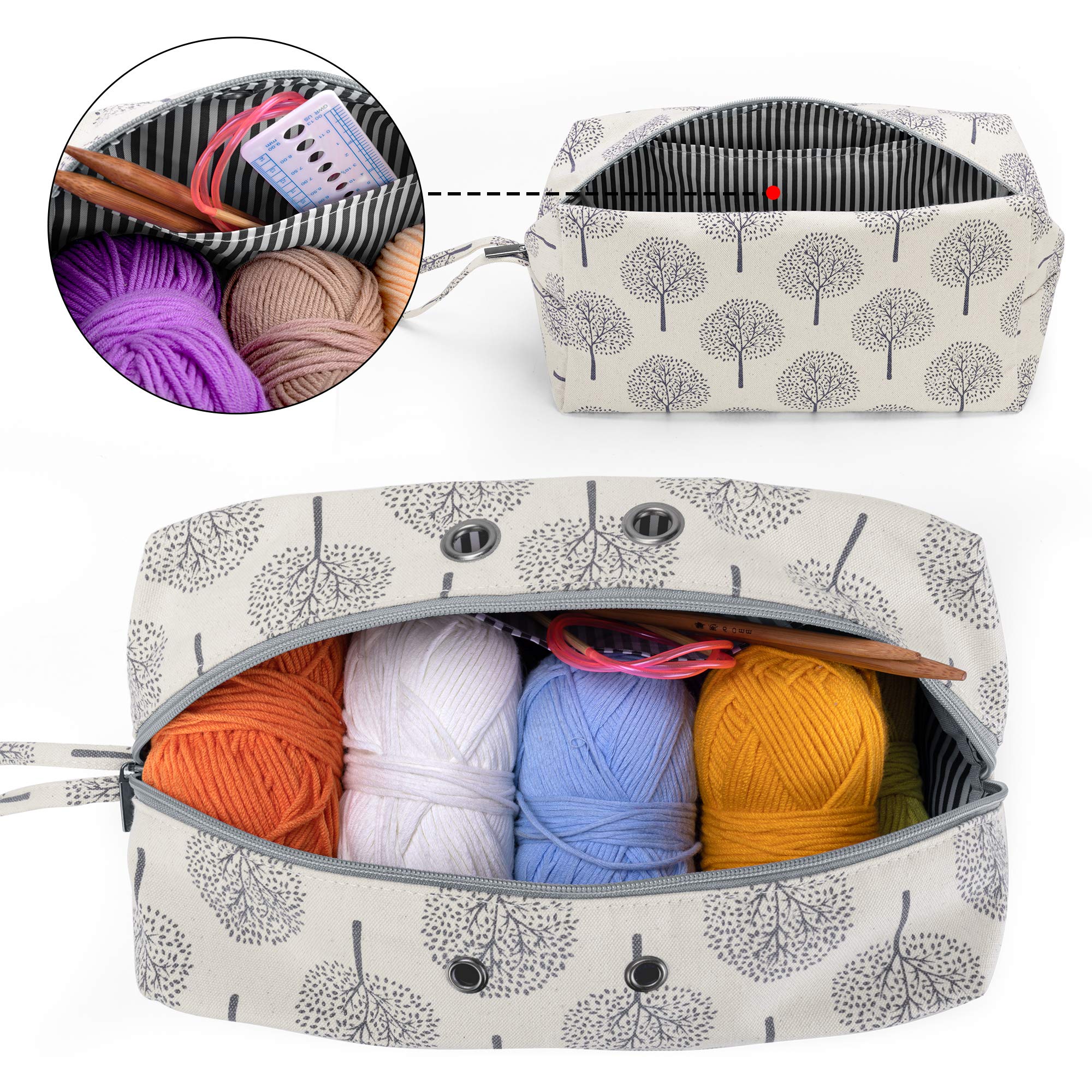 Luxja Large Yarn Storage Bag with Trees Print - Knitting Organizer for Yarn Skeins, Crochet Hooks & Needles up to 10 Inches - Perfect for Crafters, Knitters & Crochet Enthusiasts - Great for Home, Travel & DIY Projects