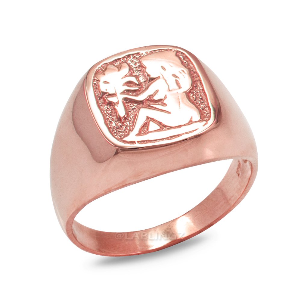 10K Rose Gold Virgo Zodiac Ring for Men - Elegant Horoscope Jewelry Gift for Birthdays, Anniversaries & Special Occasions