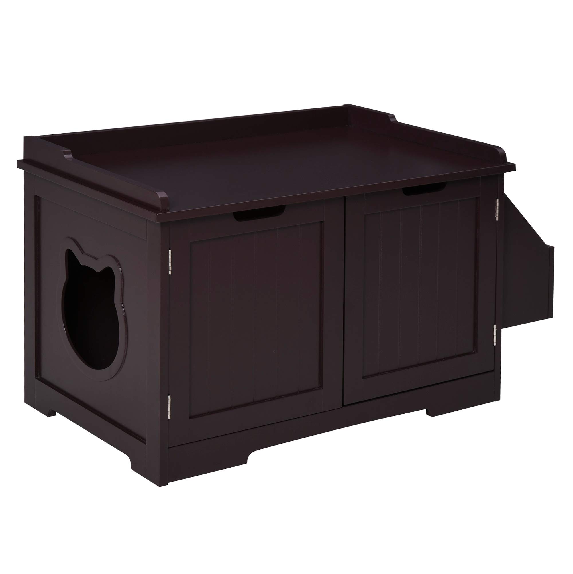 PawHut Wooden Cat Litter Box Enclosure - Hidden Cat Washroom with Magnetic Doors, Kitten House & Nightstand End Table with Storage Rack - Brown | Perfect for Small Spaces & Home Decor, Odor Control Solution for Indoor Cats