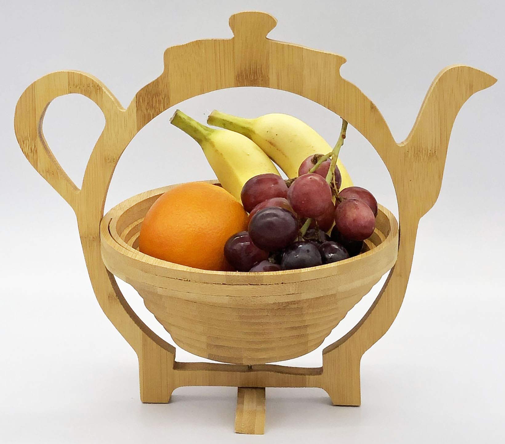 Premium Bamboo Tea Pot Design Fruit Basket - Multipurpose Bowl & Trivet for Kitchen, Dining, and Home Decor | Eco-Friendly Serving Tray for Fruits, Snacks, and Hot Dishes