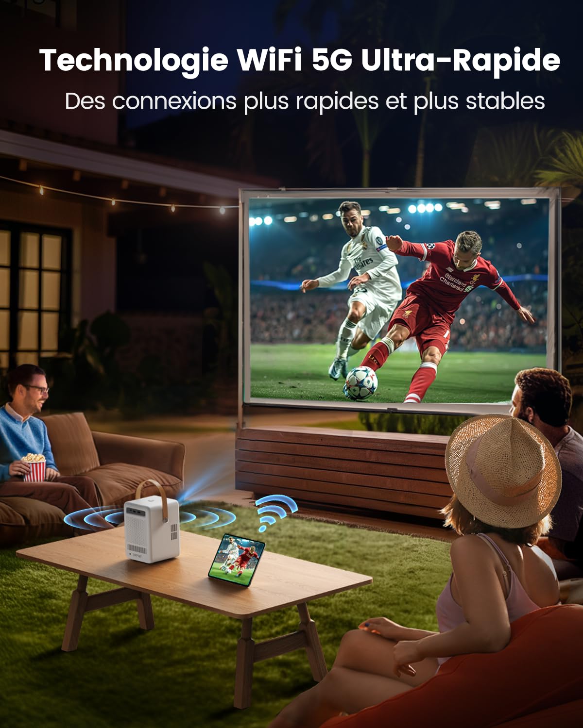 TOPTRO Portable Projector with 5G WiFi & Bluetooth - 1080P FHD Video Projector, 380 ANSI Lumens, Auto Keystone & Electric Focus - Android TV & Battery Powered for Outdoor Movies & Home Cinema