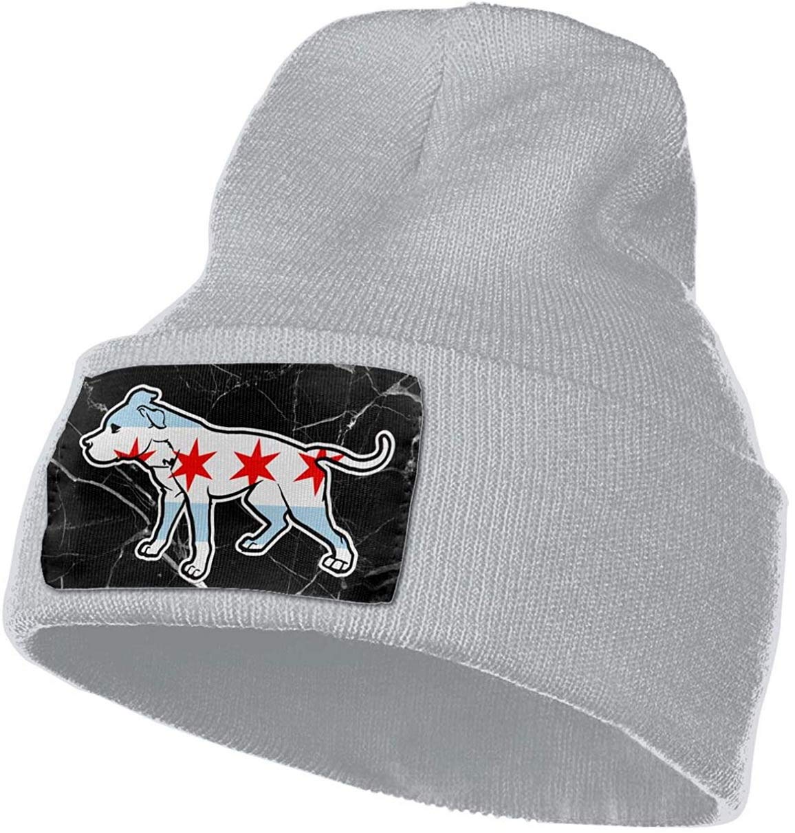 MJSTAR Chicago Flag Skull Cap - Stretchy Soft Knit Beanie for Men & Women - Warm Winter Hat for Outdoor Activities, Sports & Casual Wear - Gray