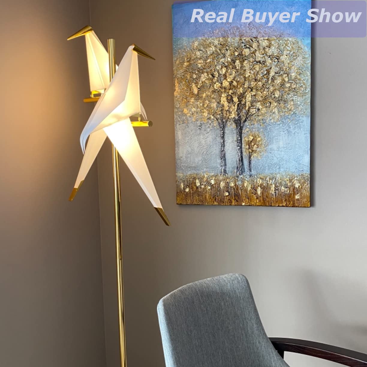 Modern LED Floor Lamp with 2 Birds - 72 Inch Gold Metal Fixtures for Living Room, Bedroom, Dining Room & Office - Adjustable Brightness for Ambient Lighting & Reading