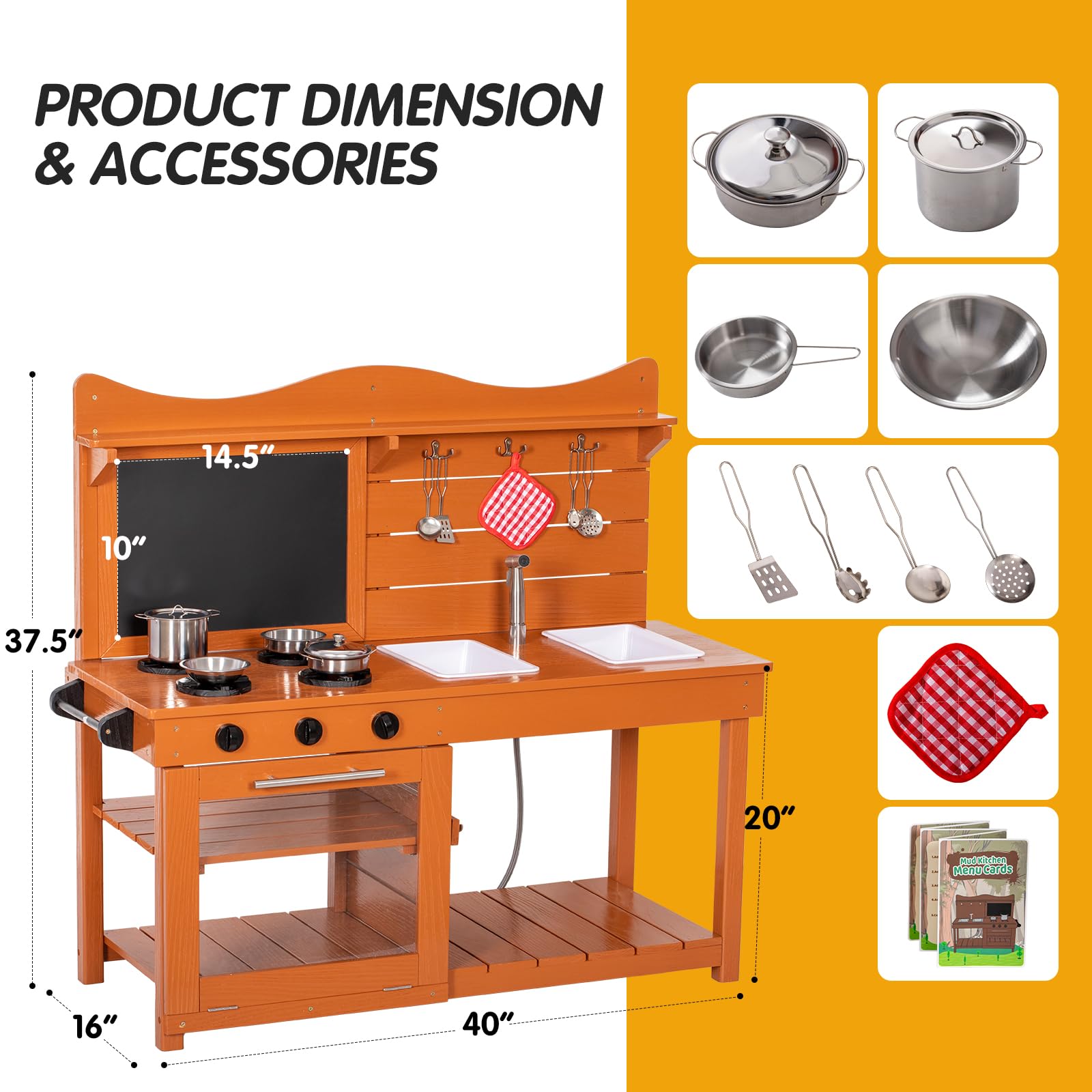 **Wooden Kids Mud Kitchen Playset with 2 Removable Sinks, Spray Pipe, Blackboard & Kitchenware - Outdoor Pretend Play Toy for Toddlers, Boys & Girls - Perfect for Backyard, Garden & Imaginative Play**