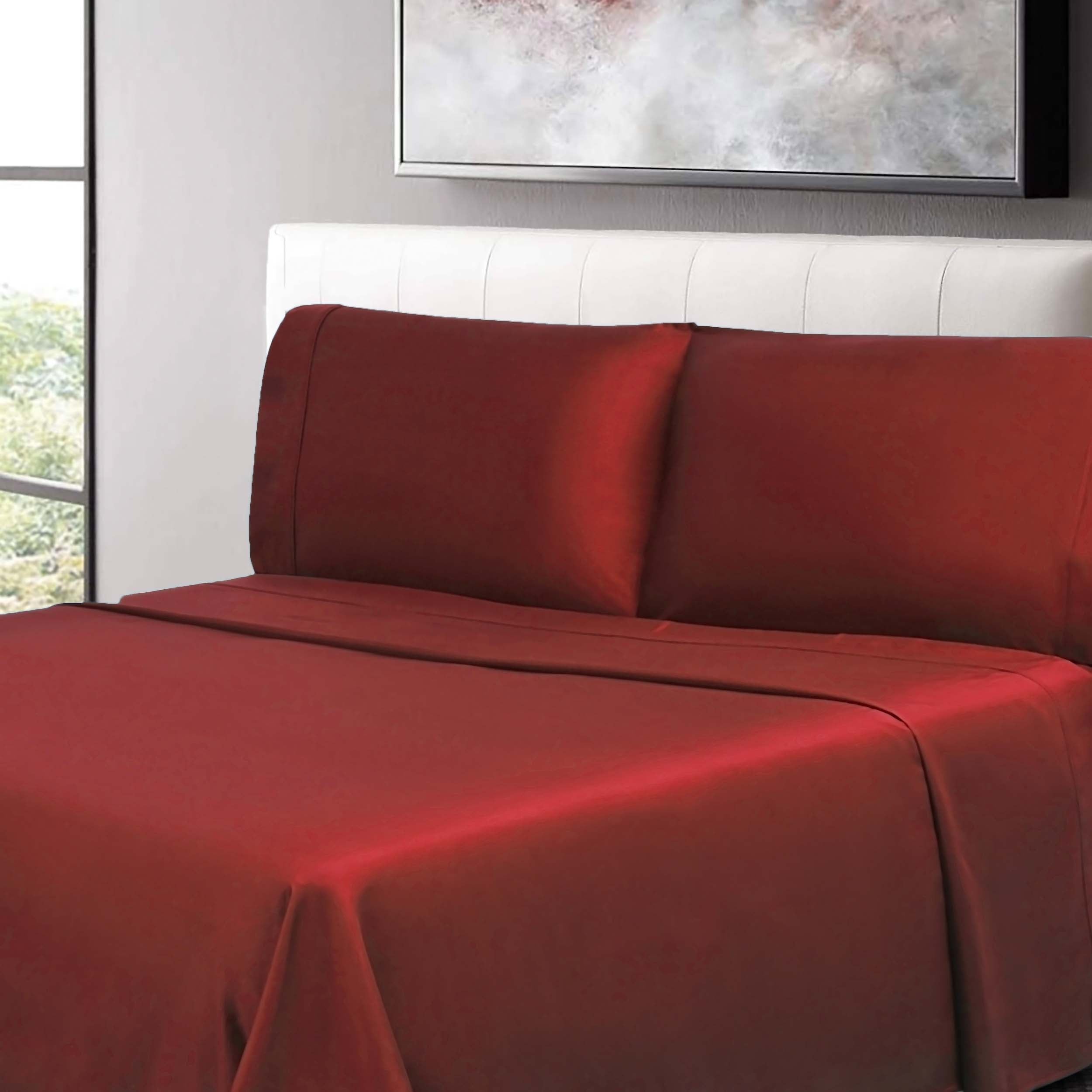 300 Thread Count Cotton Percale Solid Deep Pocket Bed Sheet Set - Queen Size, Soft & Breathable Luxury Sheets for Comfortable Sleep - Perfect for Master Bedroom, Guest Room or Vacation Home