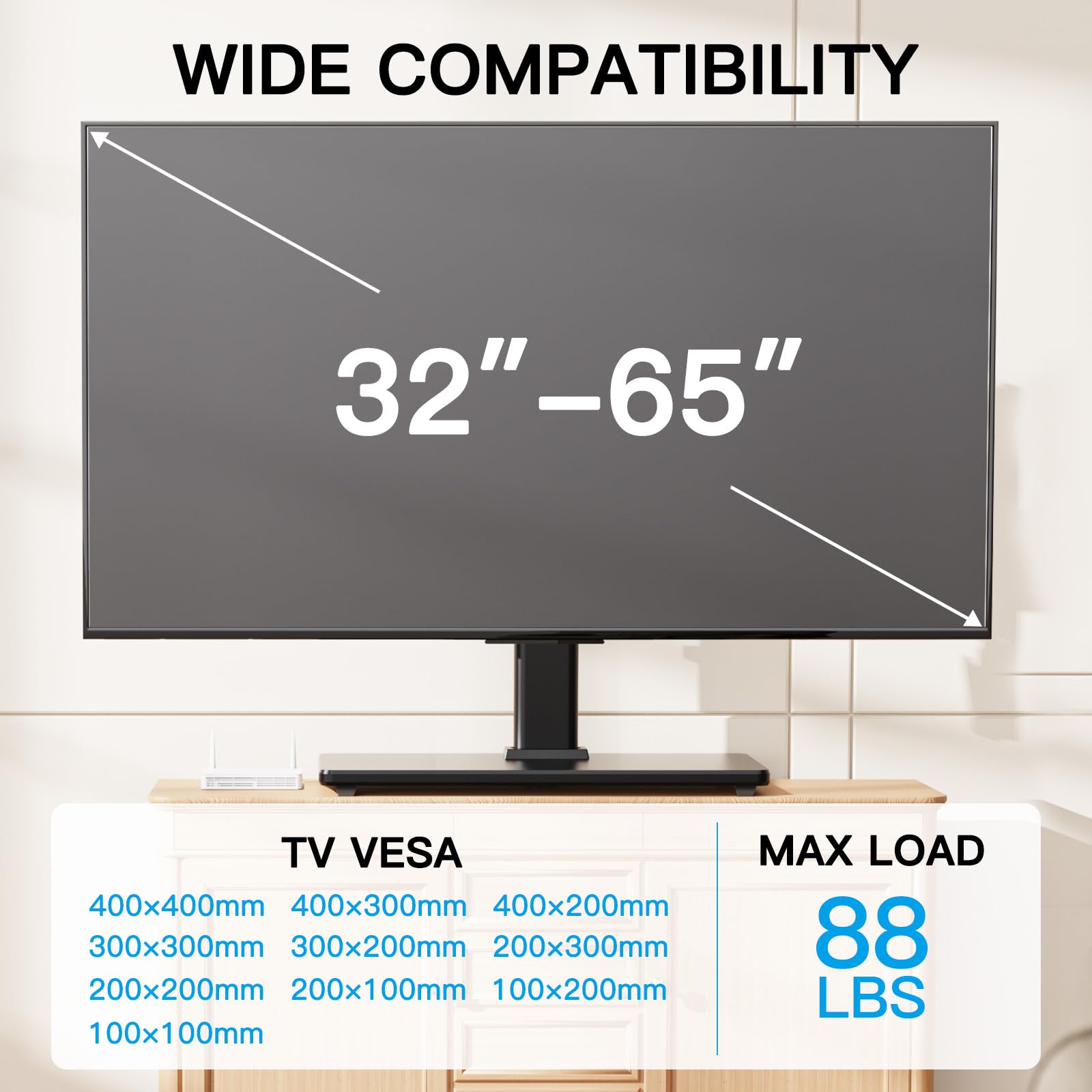 Universal Swivel TV Stand for 32-65 Inch TVs - Heavy Duty Height Adjustable Table Top Mount with Tilt Function - Perfect for Living Room, Bedroom, or Office Setup
