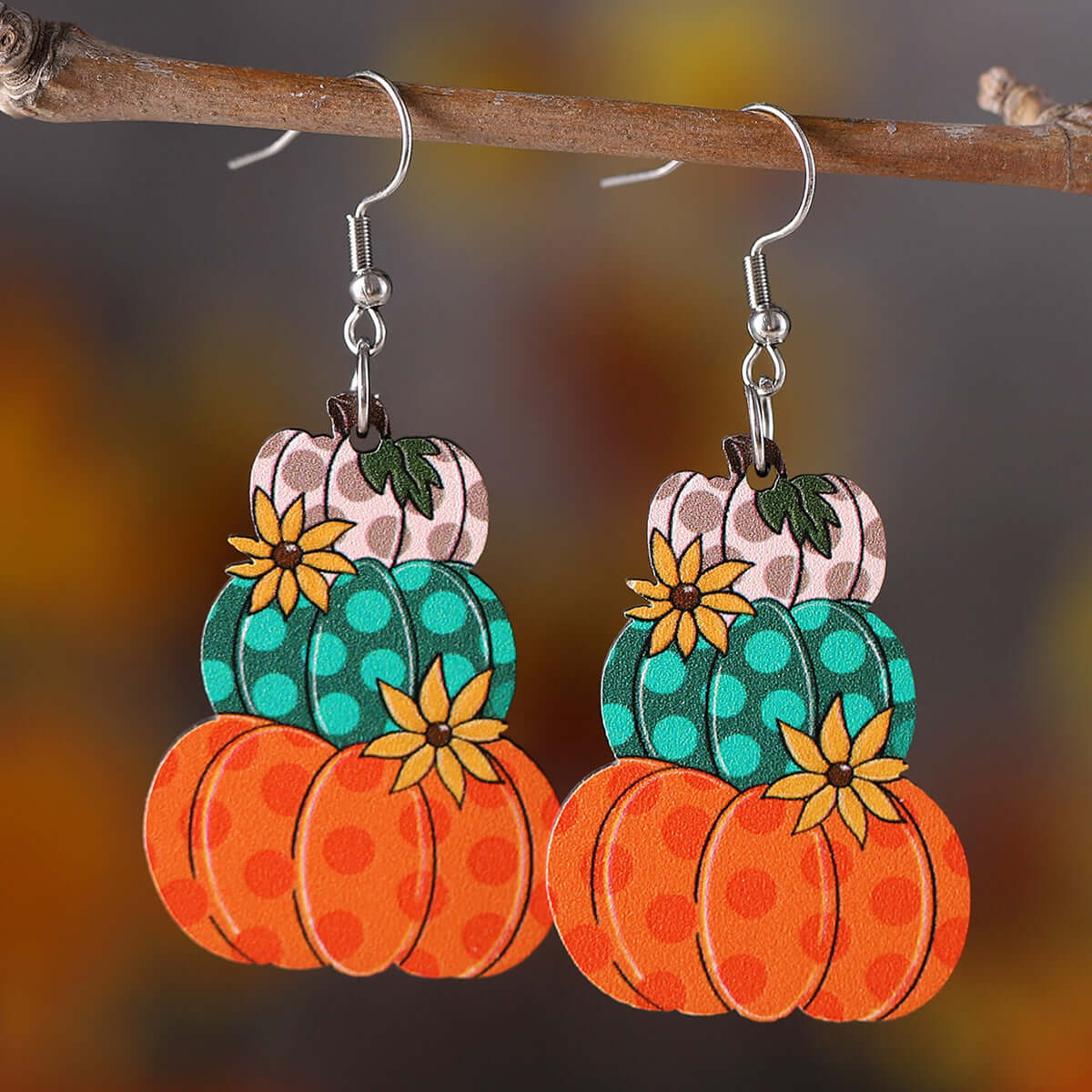Polka Dot Pumpkin Fall Thanksgiving Woven Drop Earrings for Women | HE3225 | Perfect for Autumn Parties, Thanksgiving Gatherings & Holiday Festivities