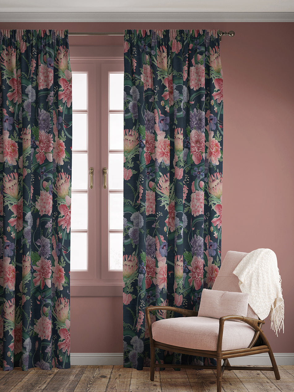 Forbidden Bloom 'Deep Blue' Linen - Premium Soft & Breathable Fabric for Home Decor, Fashion & DIY Projects