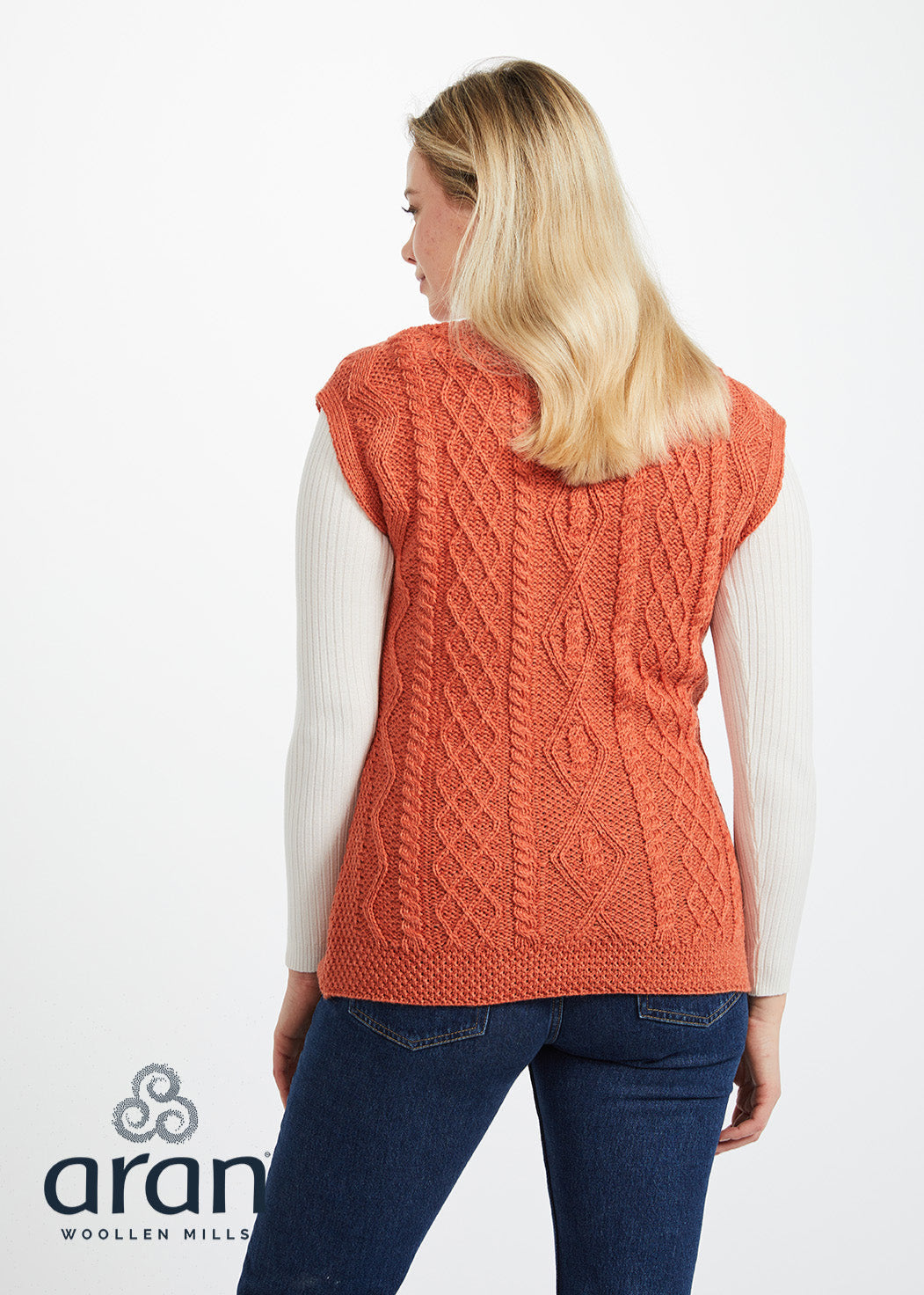 Aran V Neck Vest for Women - Soft Orange Knit Sweater Vest, Lightweight & Comfortable | Perfect for Layering in Fall & Winter, Casual Outfits or Office Wear