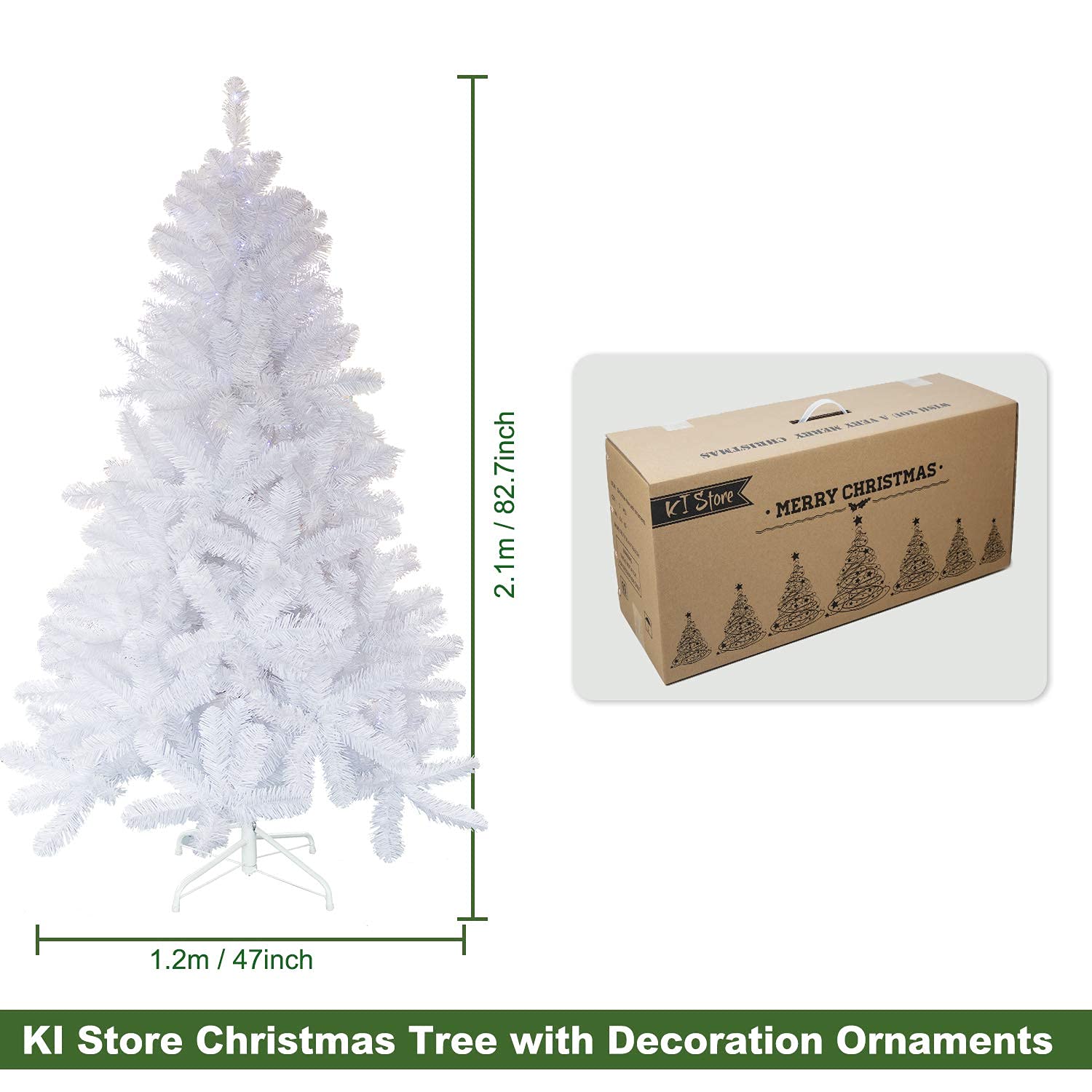 7ft Pre-Lit Christmas Tree with Remote & Timer - White Artificial Tree with Decorations, Ornaments & USB LED Lights for Holiday Home Decor - Perfect for Living Room, Office & Festive Celebrations